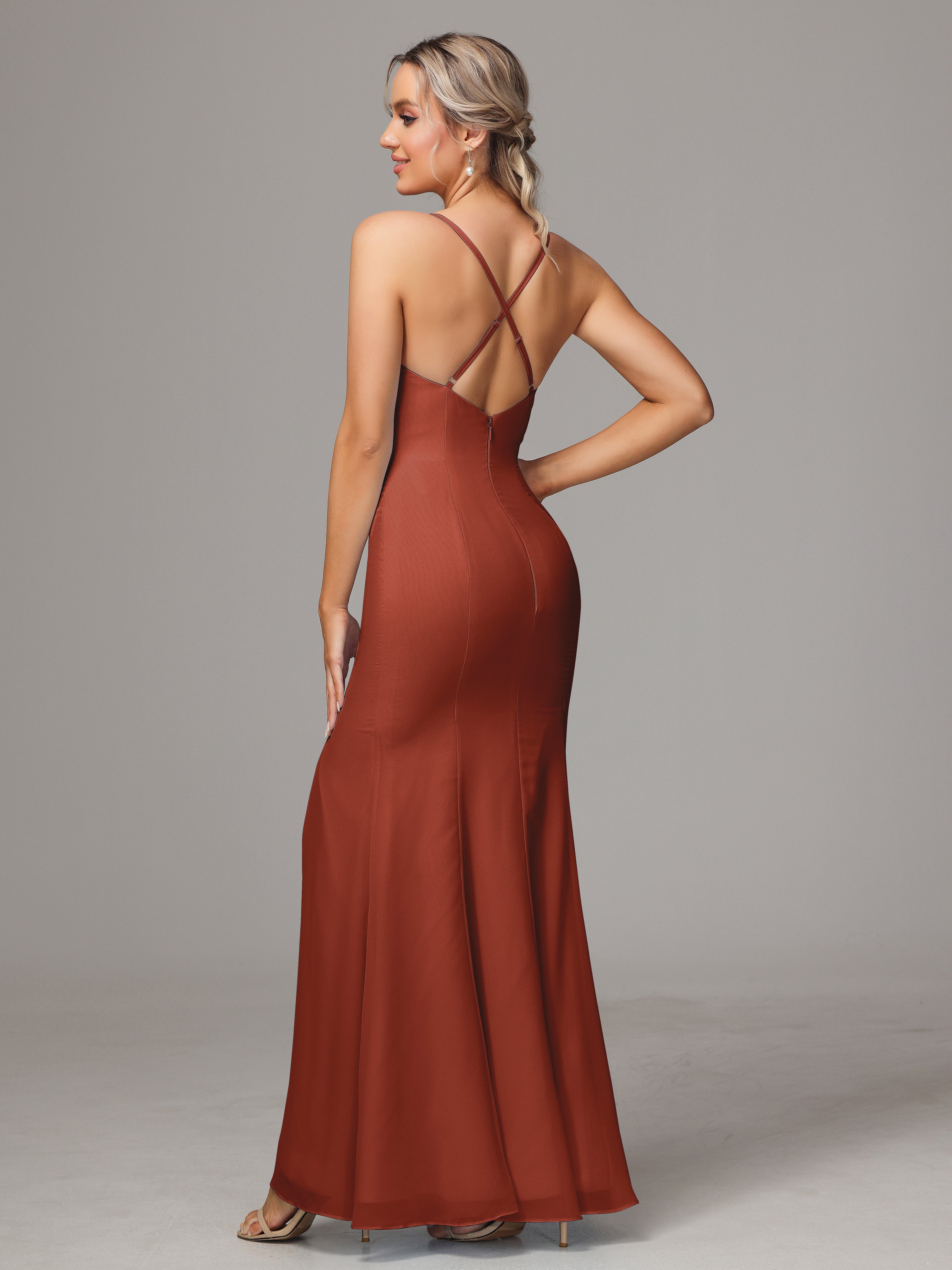 Spaghetti Straps Cross Back Chiffon Wedding Guest Dress