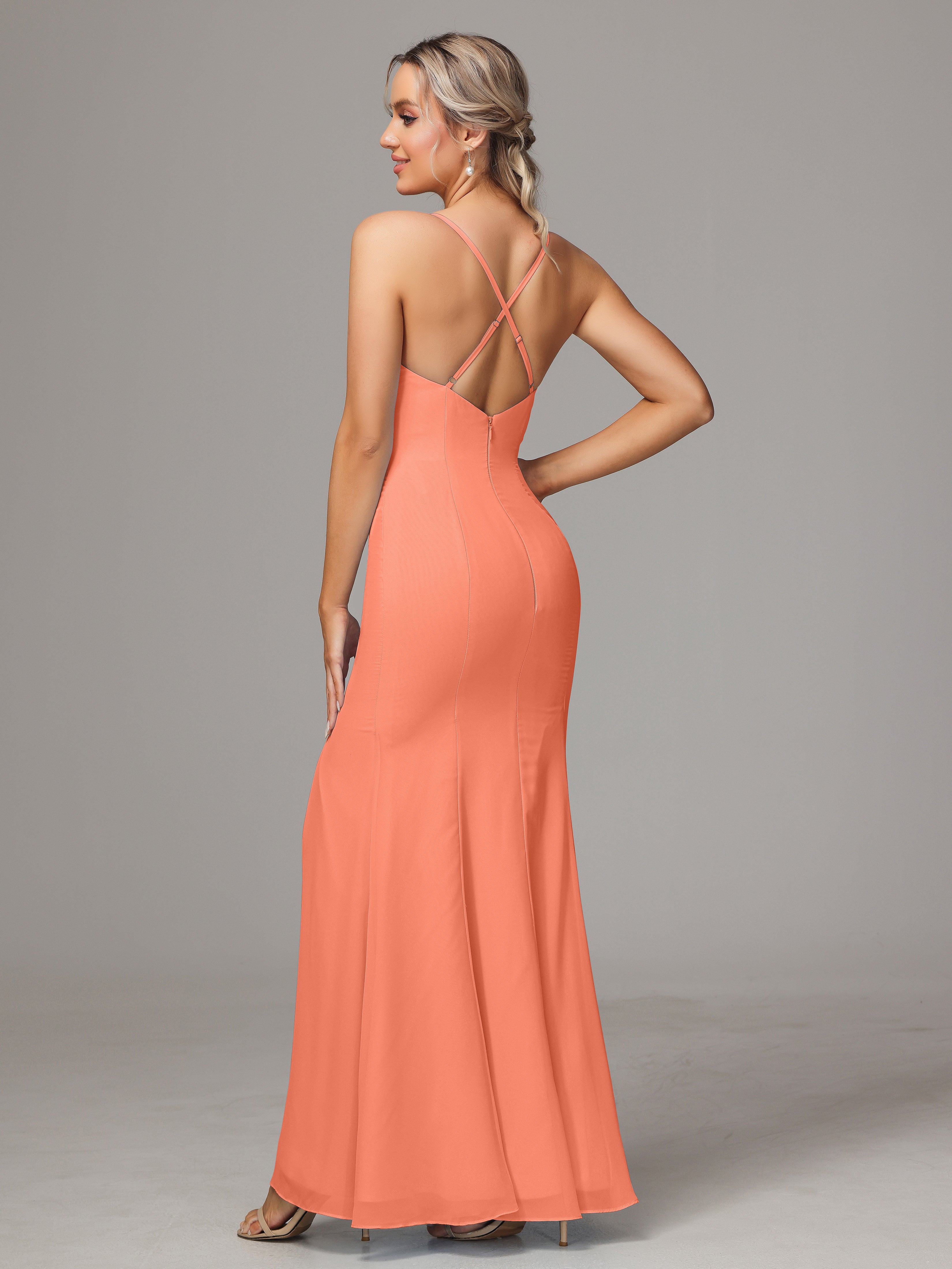 Spaghetti Straps Cross Back Chiffon Wedding Guest Dress