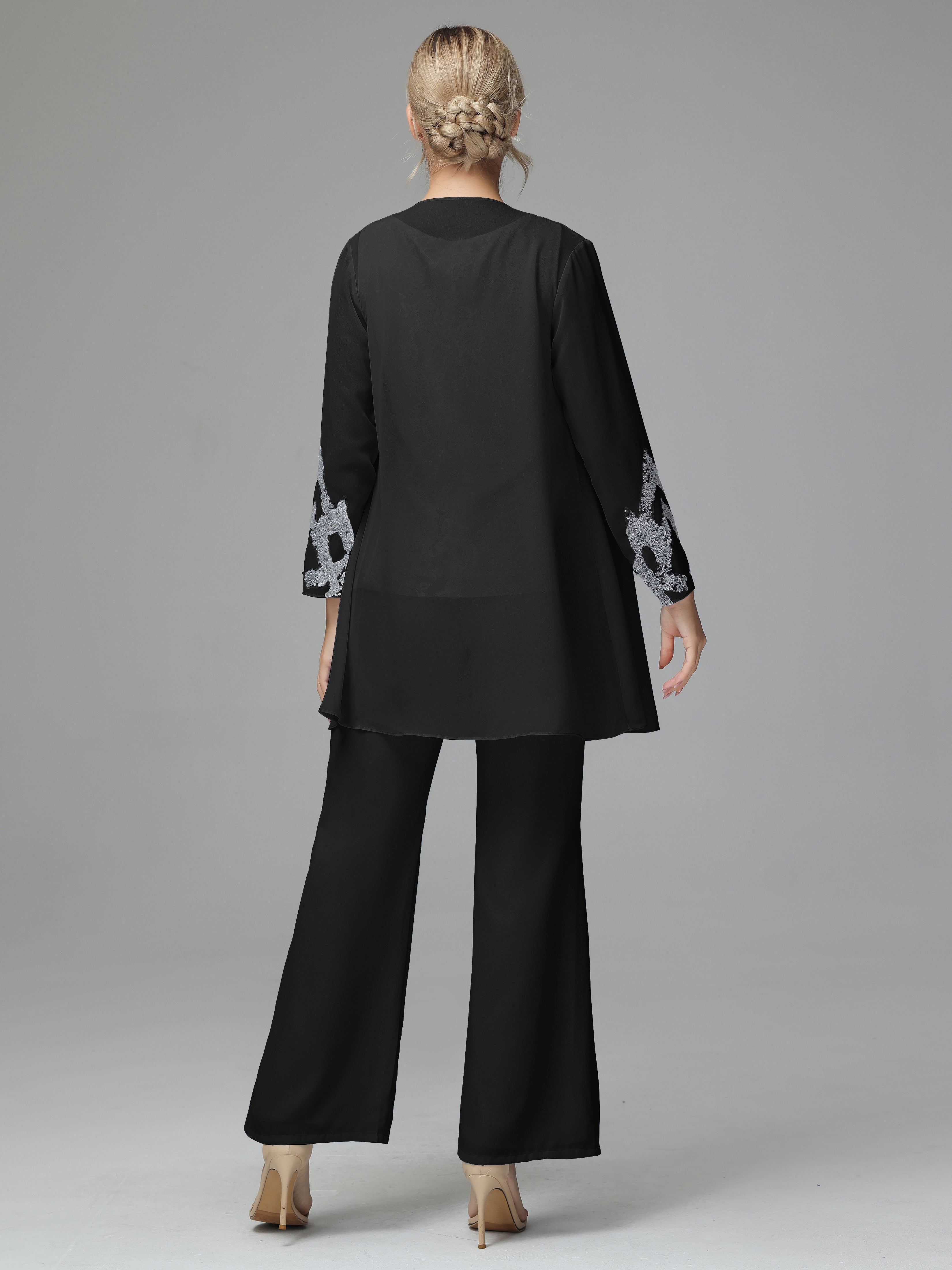Long Sleeves Chiffon Lace Mother Of The Bride Dress Pants Suits