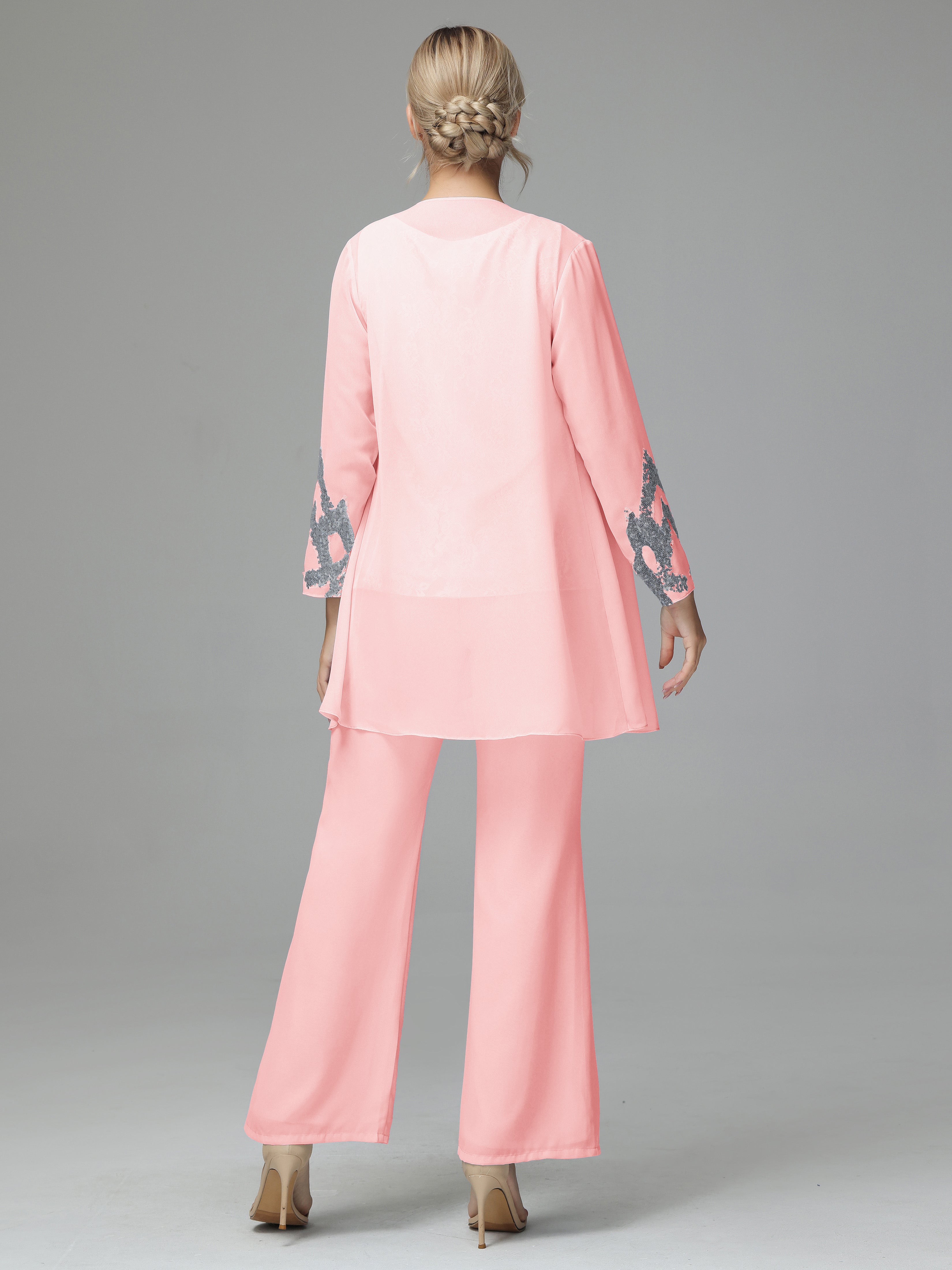 Long Sleeves Chiffon Lace Mother Of The Bride Dress Pants Suits