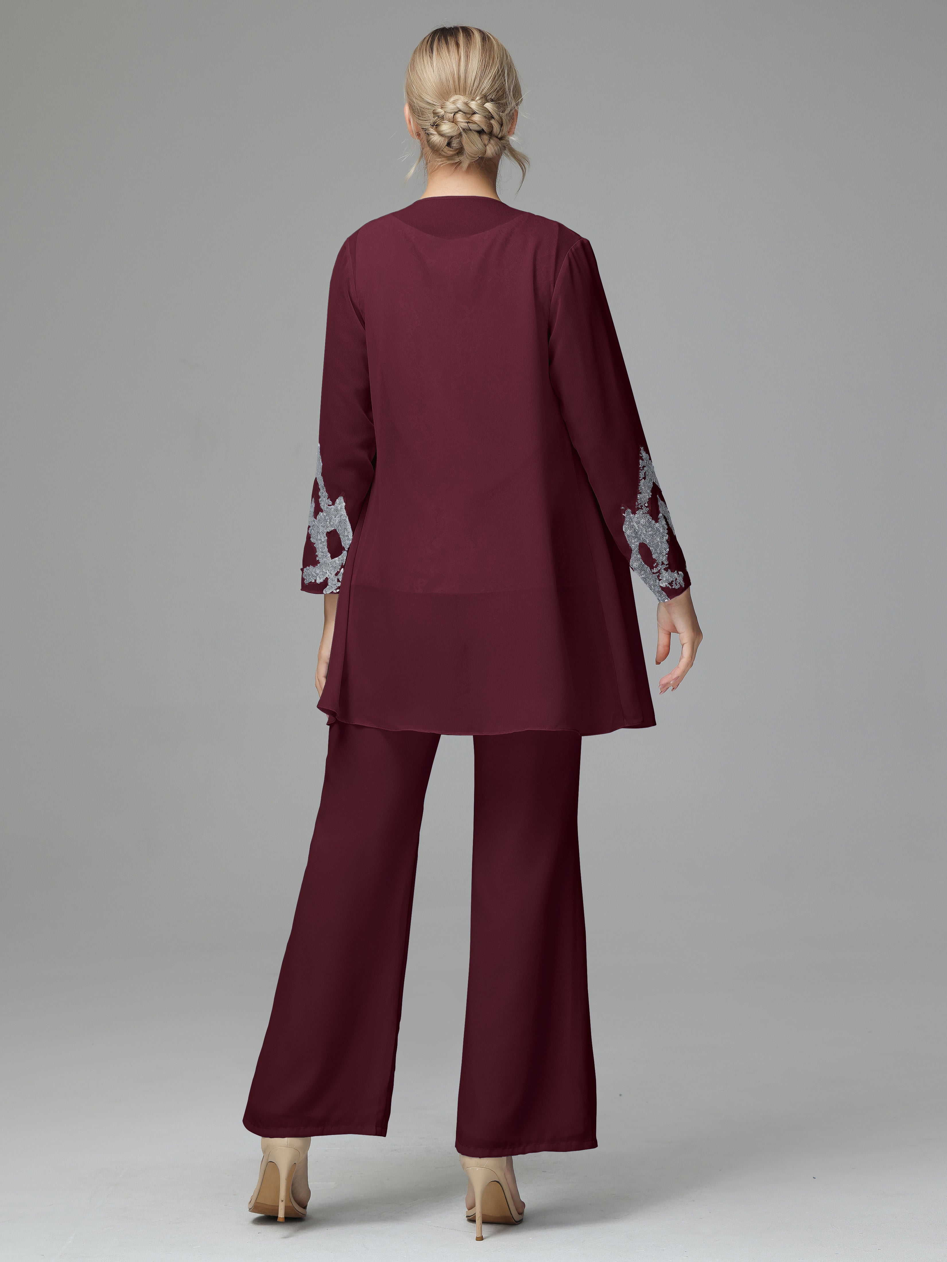 Long Sleeves Chiffon Lace Mother Of The Bride Dress Pants Suits