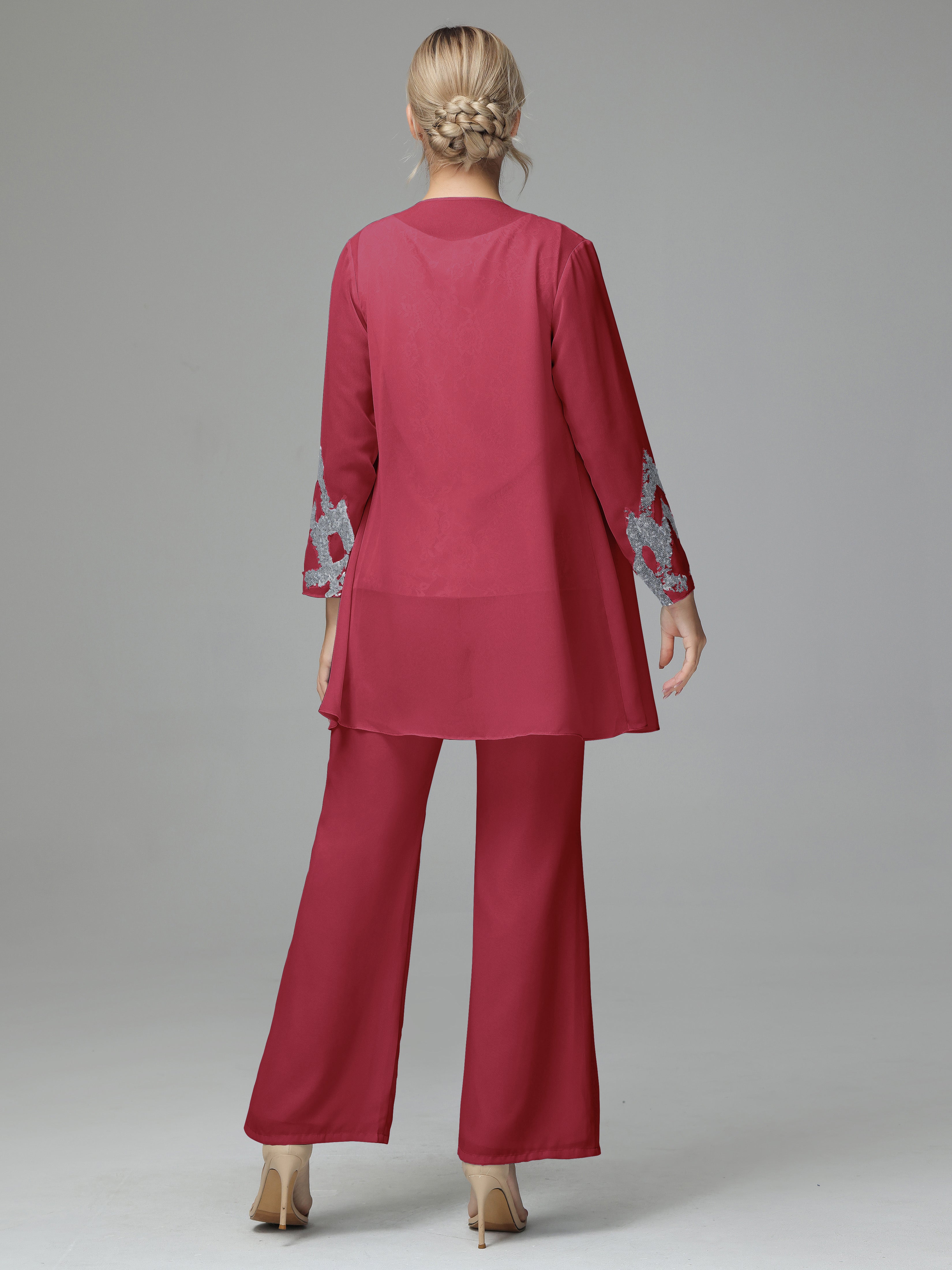 Long Sleeves Chiffon Lace Mother Of The Bride Dress Pants Suits