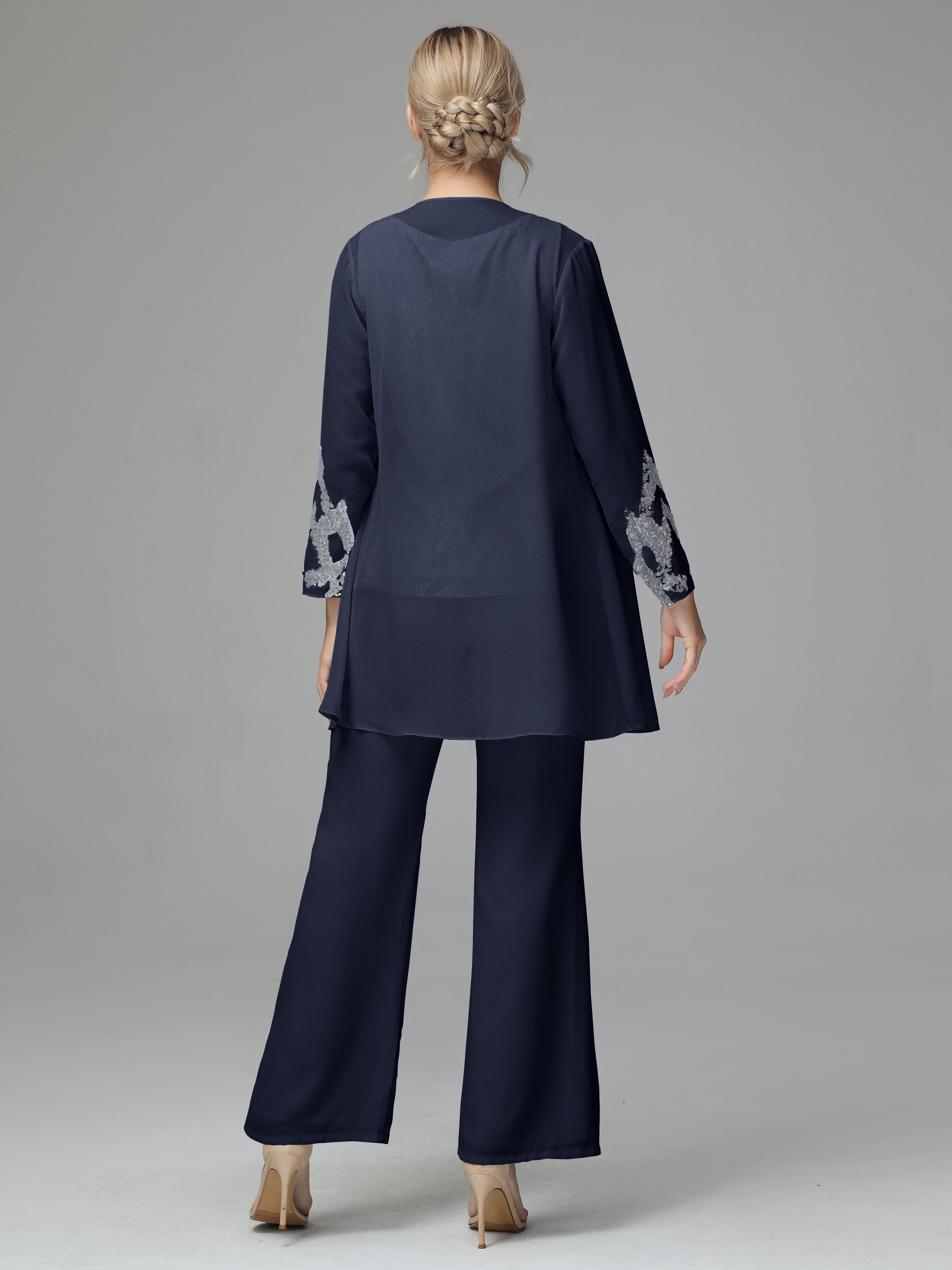 Long Sleeves Chiffon Lace Mother Of The Bride Dress Pants Suits