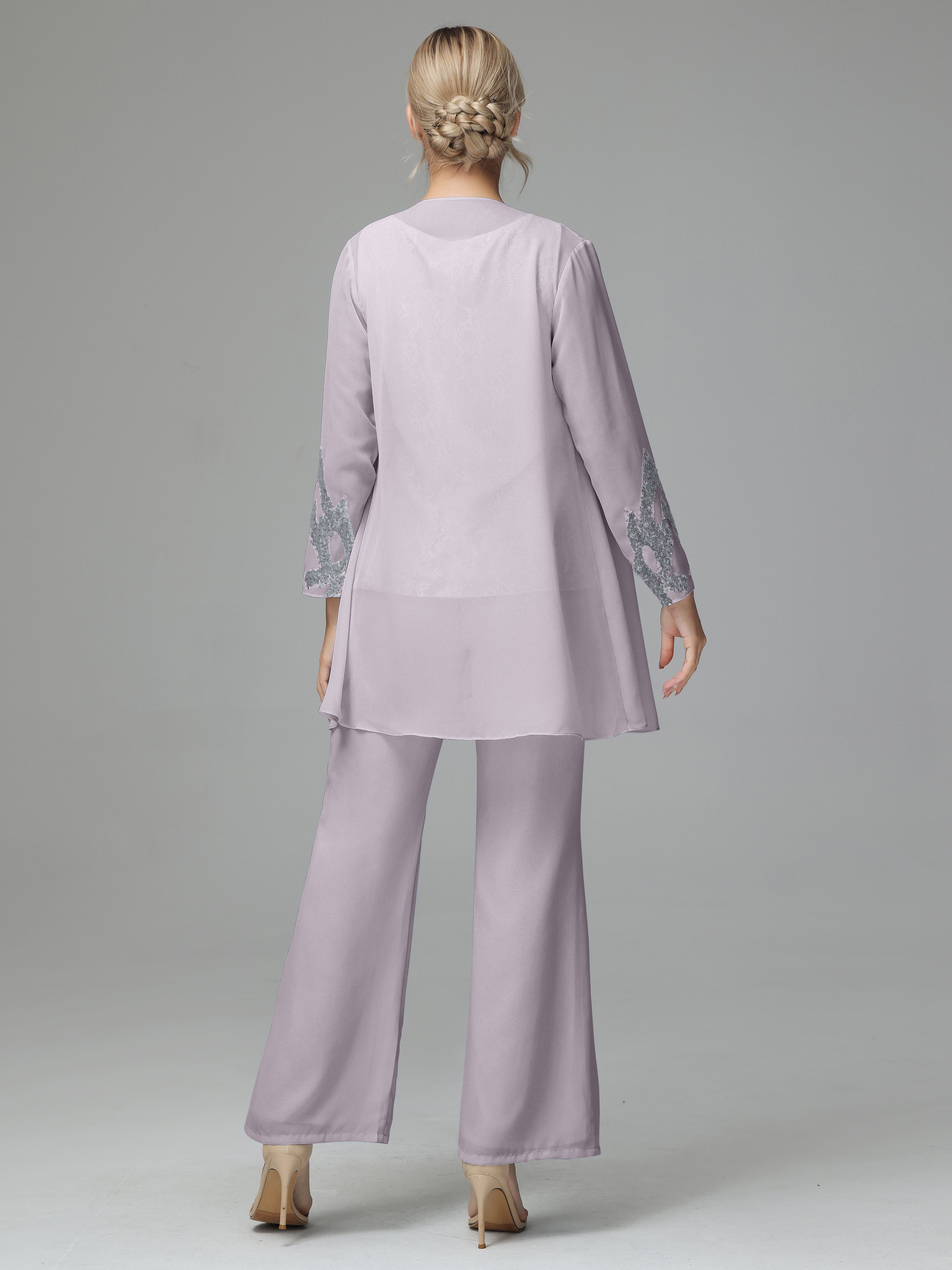 Long Sleeves Chiffon Lace Mother Of The Bride Dress Pants Suits