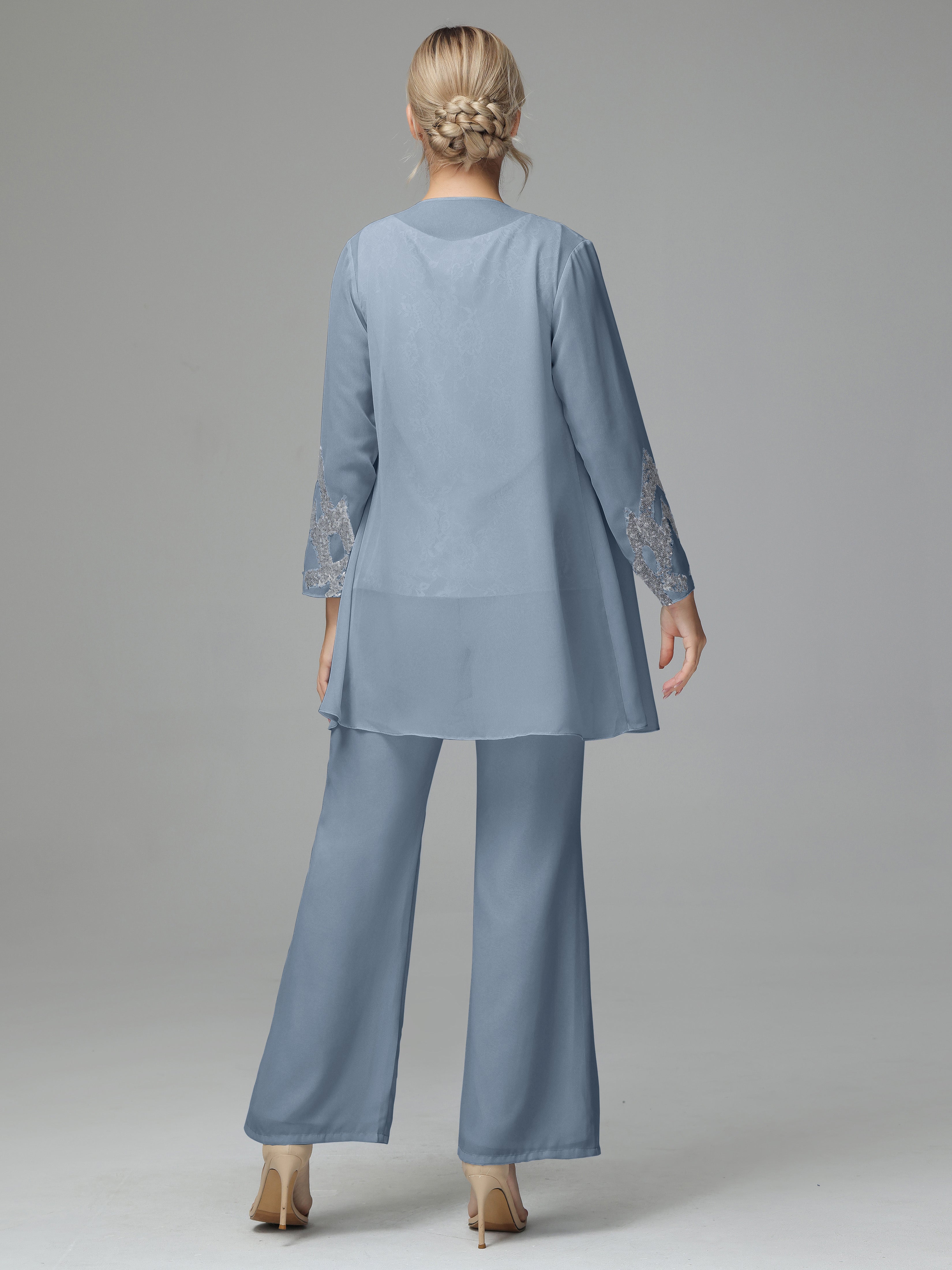 Long Sleeves Chiffon Lace Mother Of The Bride Dress Pants Suits