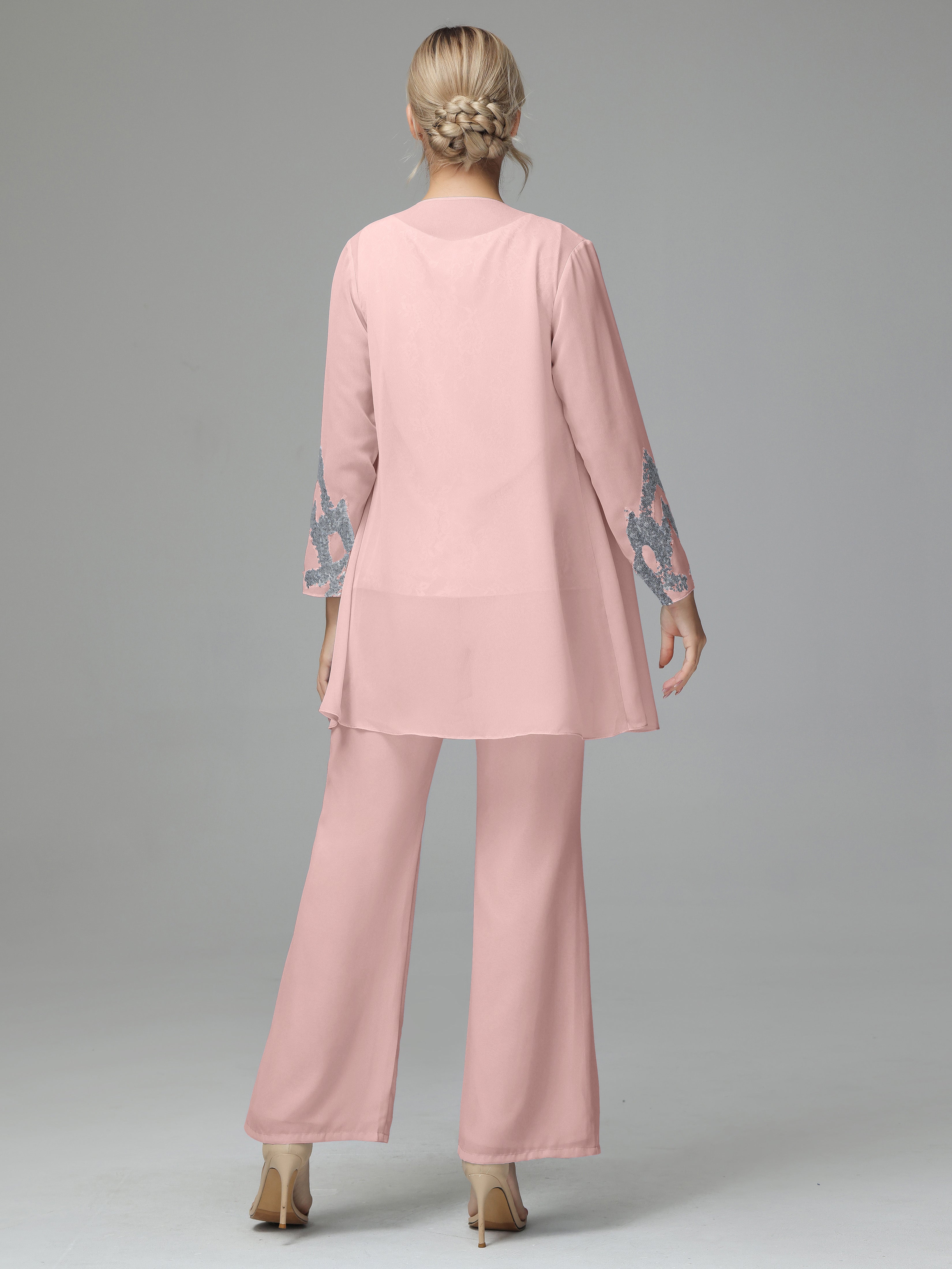Long Sleeves Chiffon Lace Mother Of The Bride Dress Pants Suits