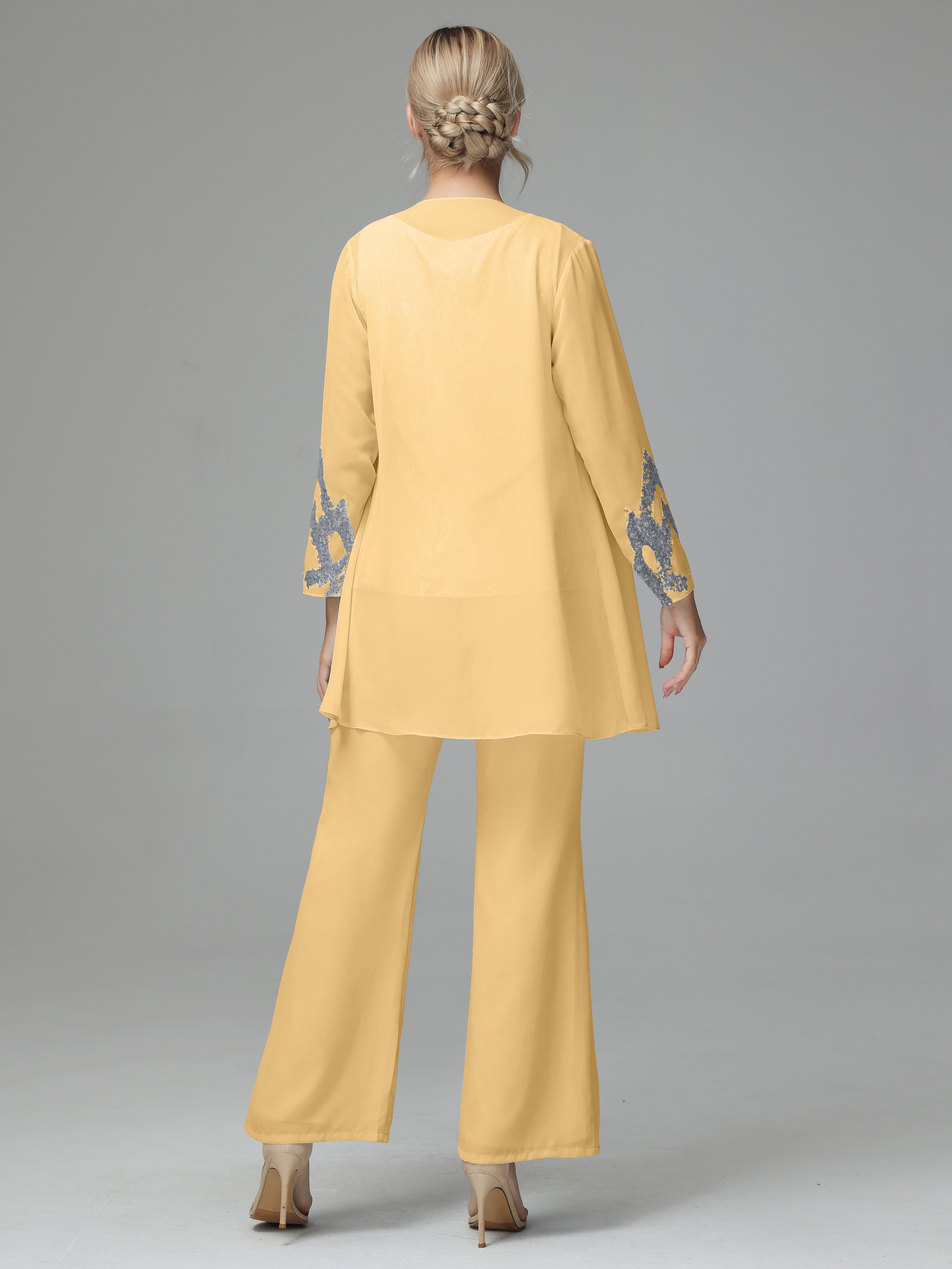 Long Sleeves Chiffon Lace Mother Of The Bride Dress Pants Suits