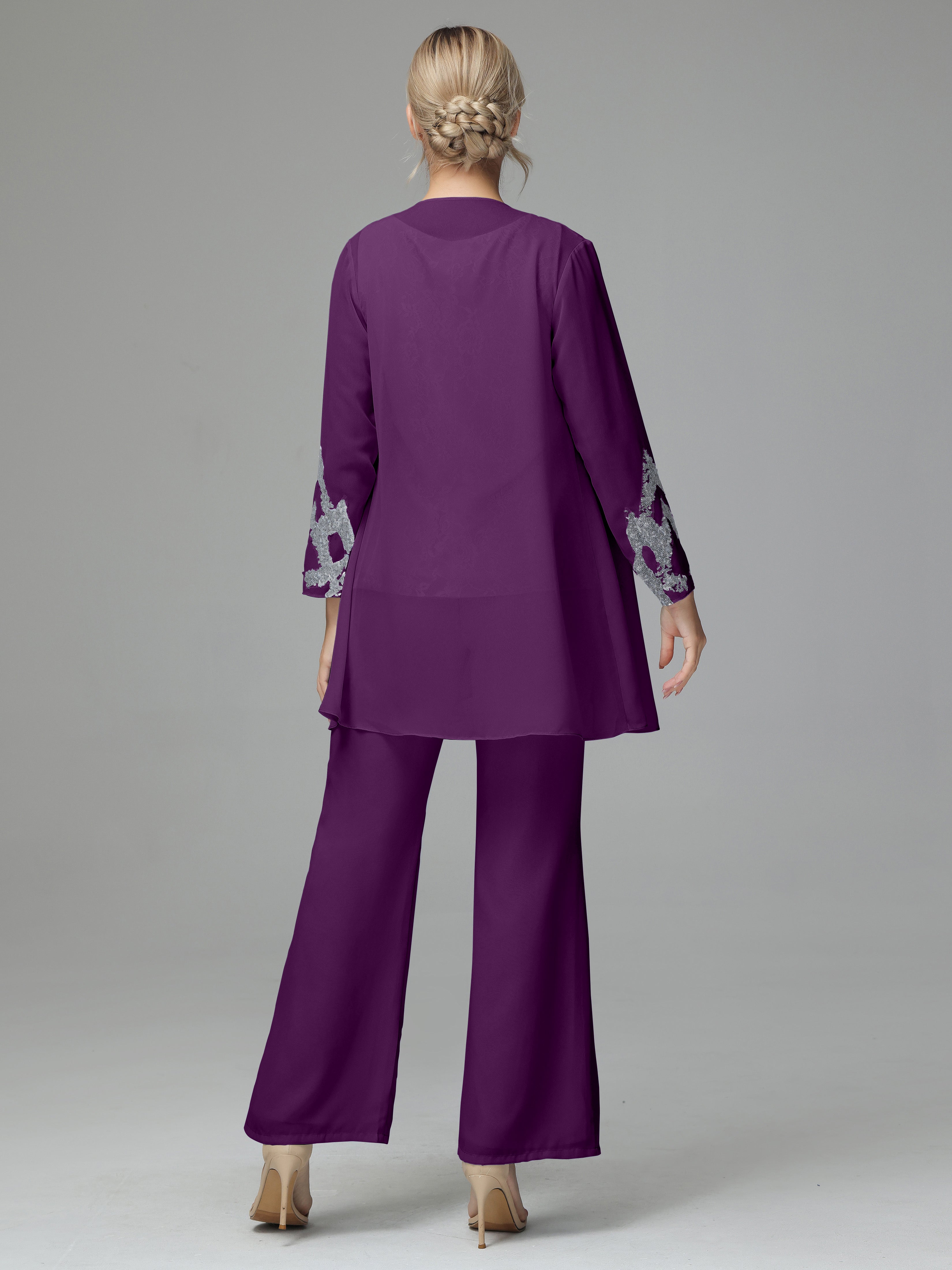 Long Sleeves Chiffon Lace Mother Of The Bride Dress Pants Suits