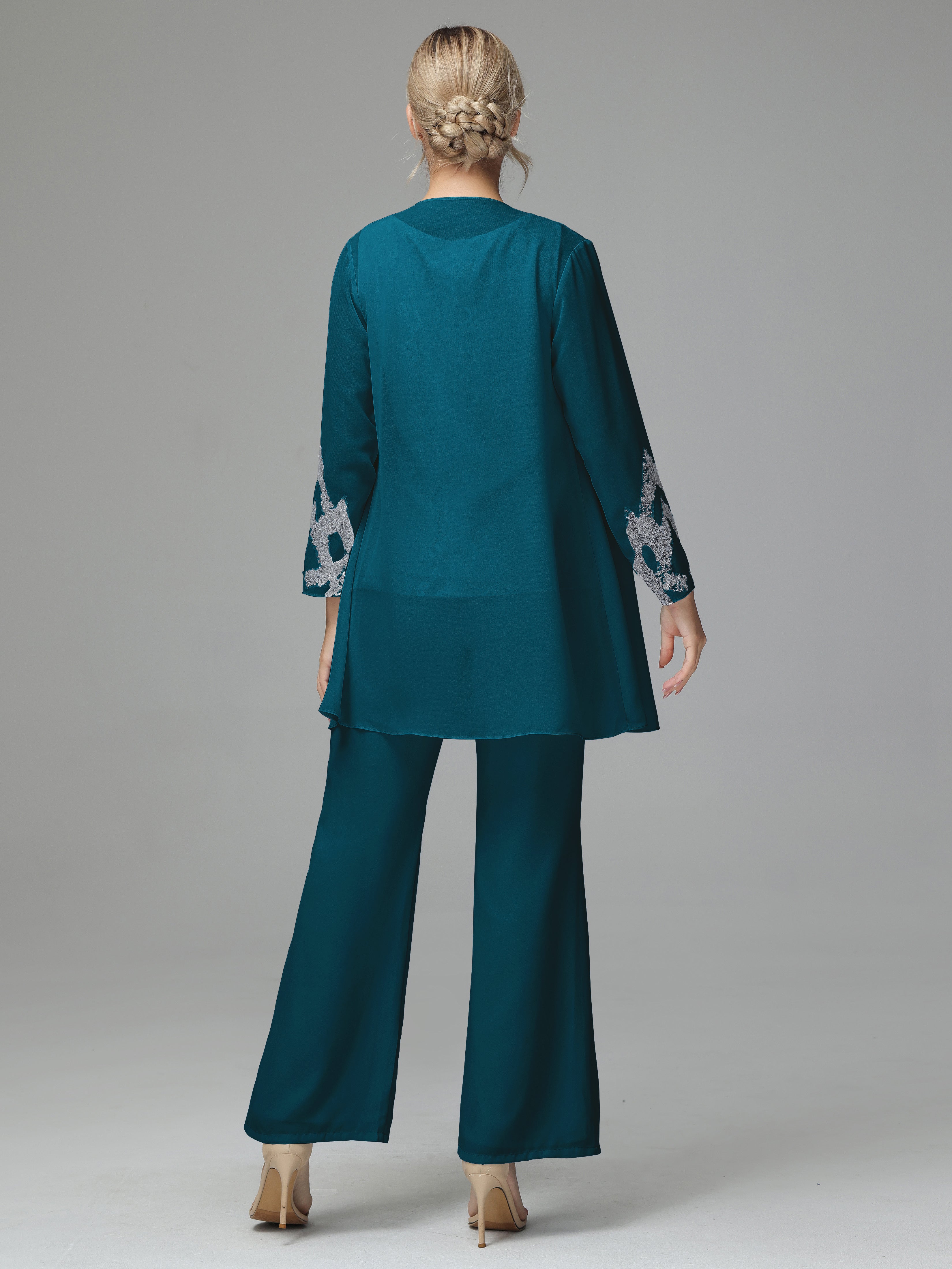 Long Sleeves Chiffon Lace Mother Of The Bride Dress Pants Suits