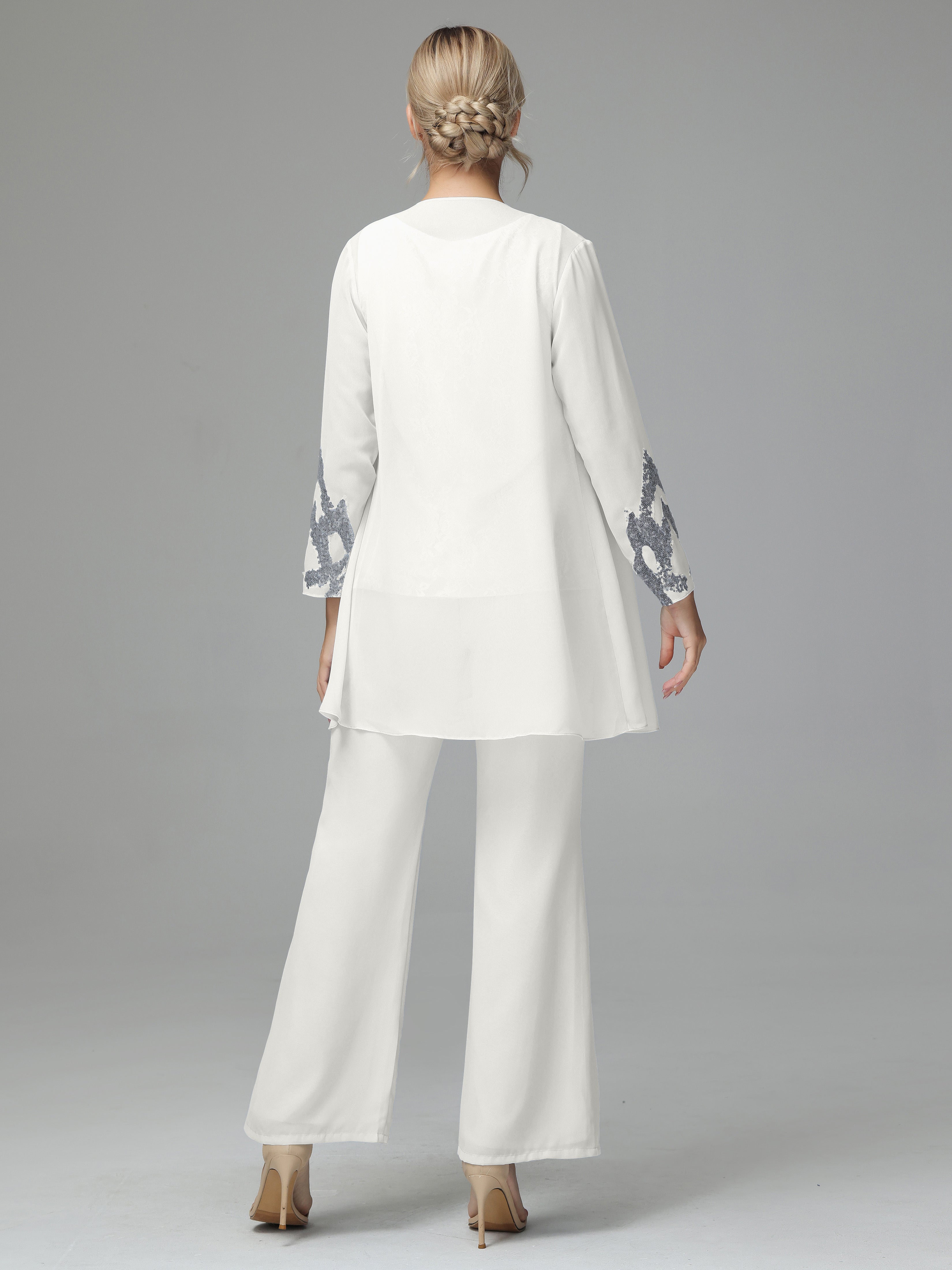 Long Sleeves Chiffon Lace Mother Of The Bride Dress Pants Suits
