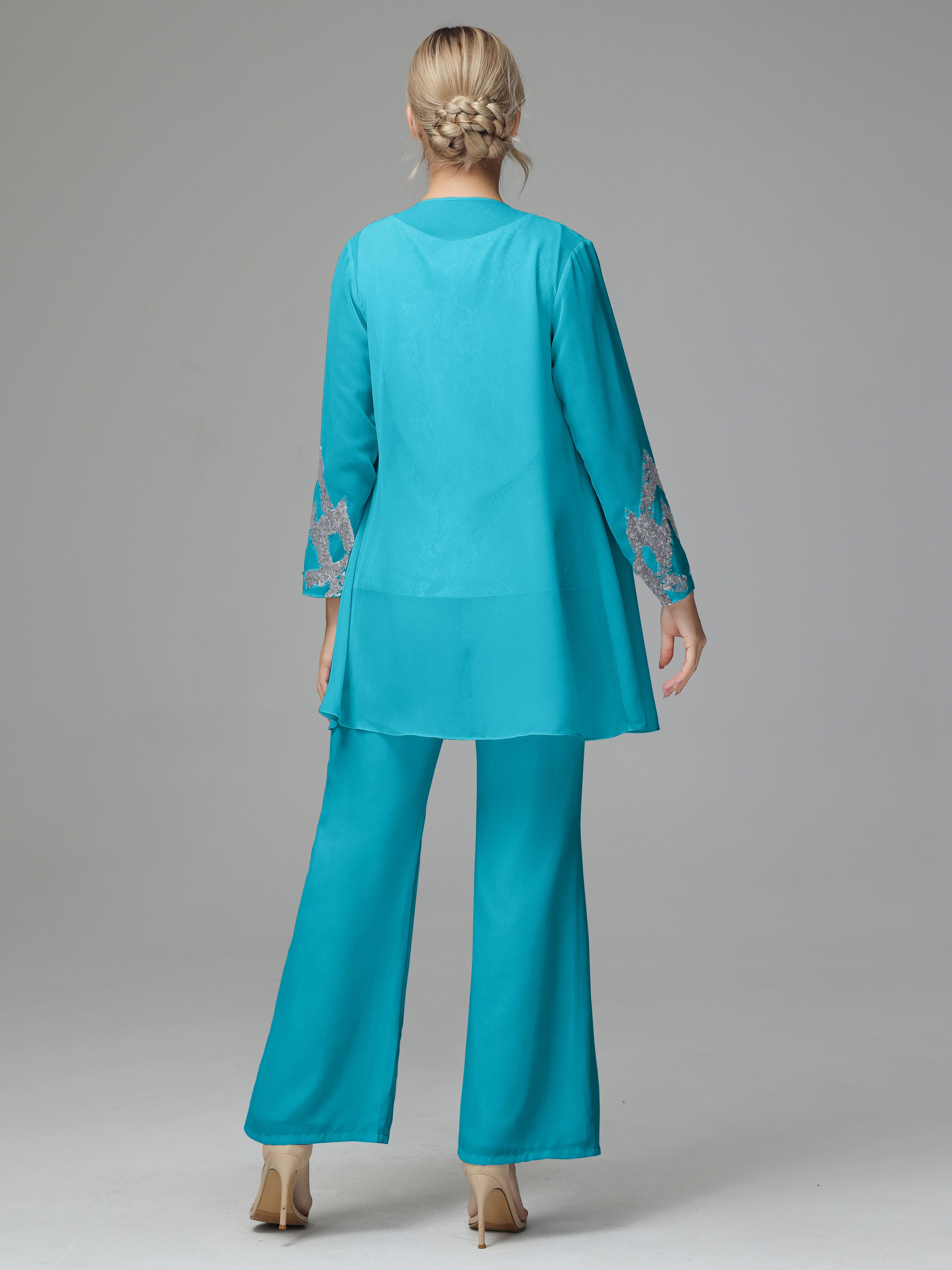 Long Sleeves Chiffon Lace Mother Of The Bride Dress Pants Suits
