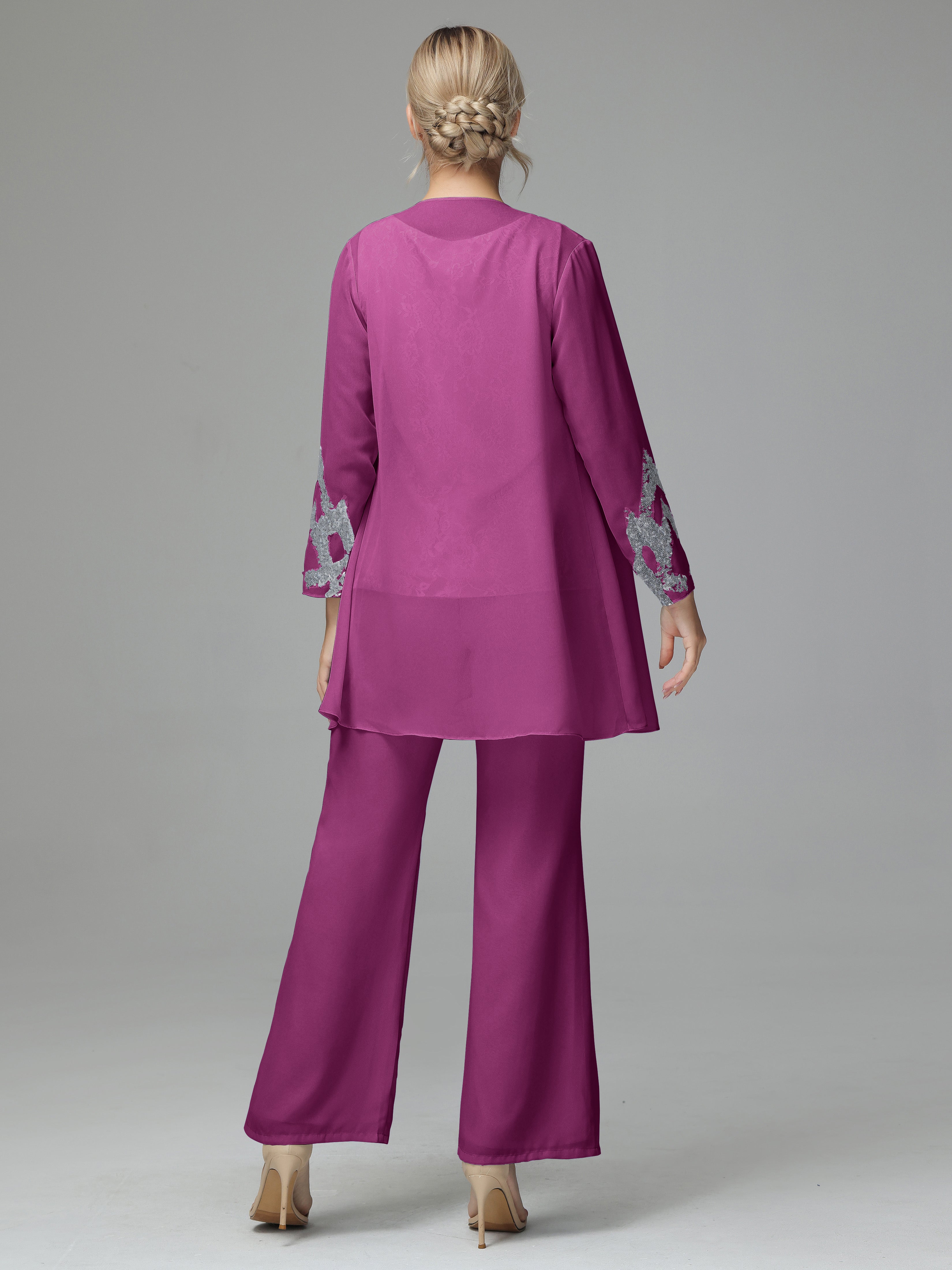 Long Sleeves Chiffon Lace Mother Of The Bride Dress Pants Suits