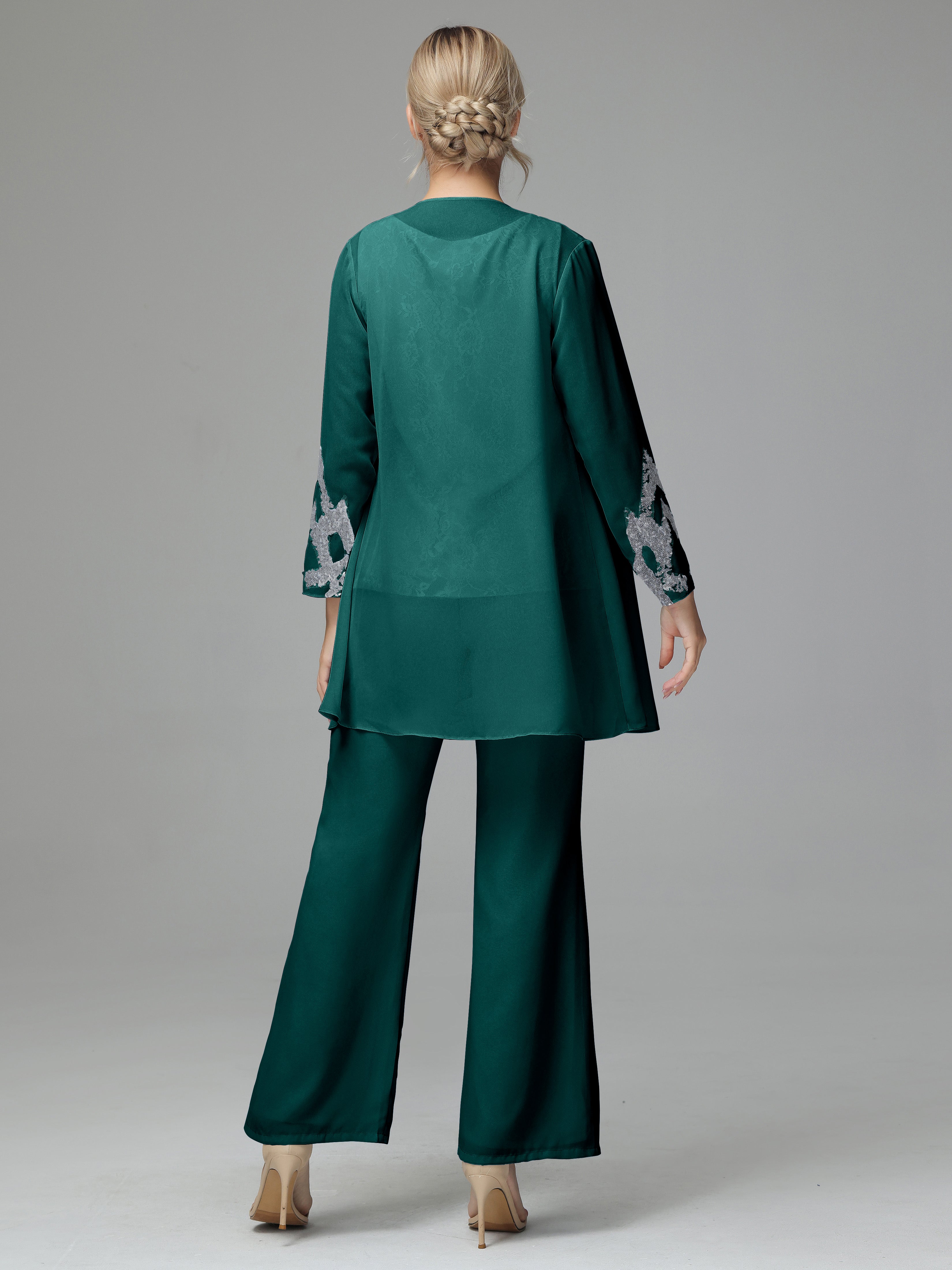 Long Sleeves Chiffon Lace Mother Of The Bride Dress Pants Suits