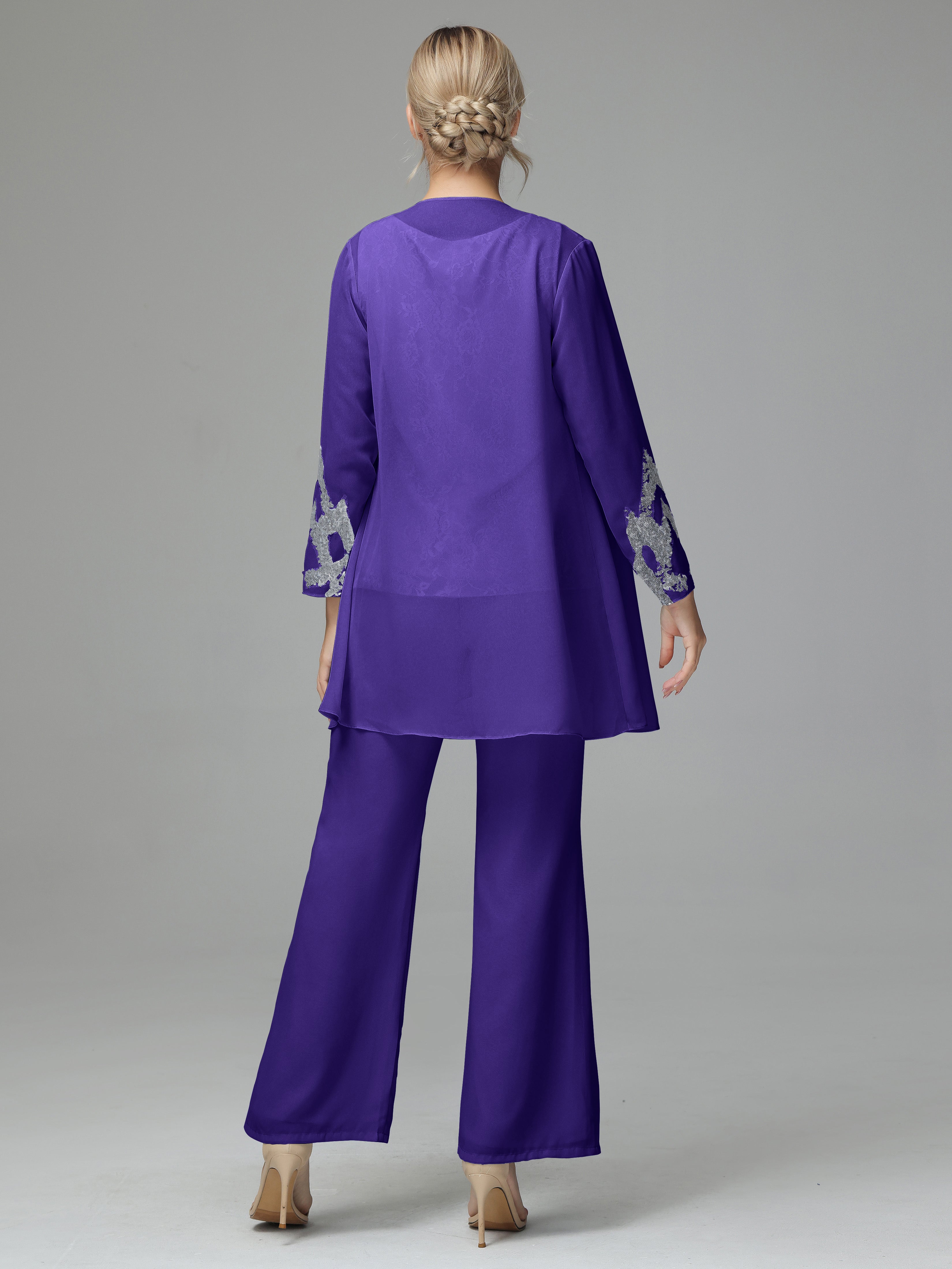 Long Sleeves Chiffon Lace Mother Of The Bride Dress Pants Suits
