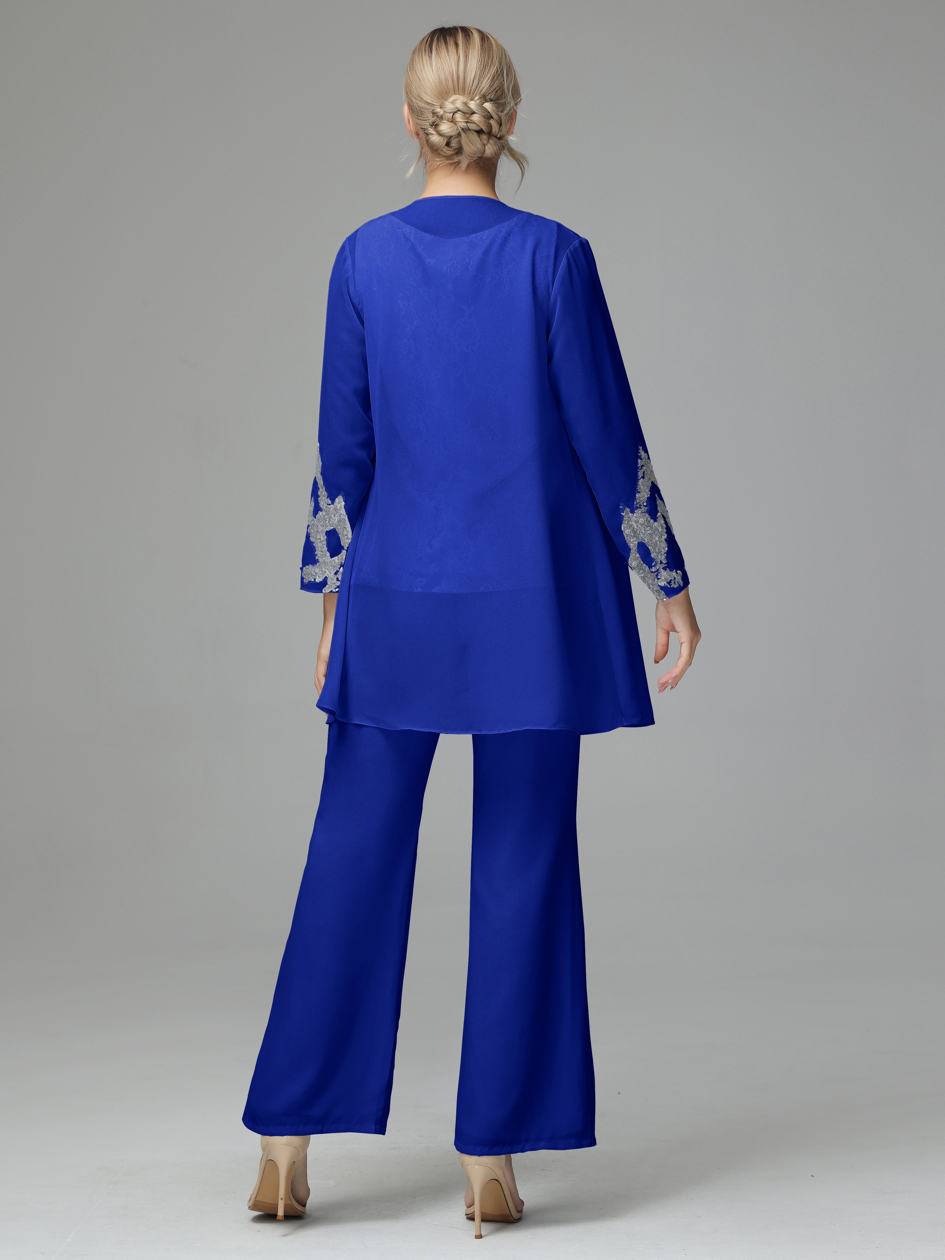 Long Sleeves Chiffon Lace Mother Of The Bride Dress Pants Suits