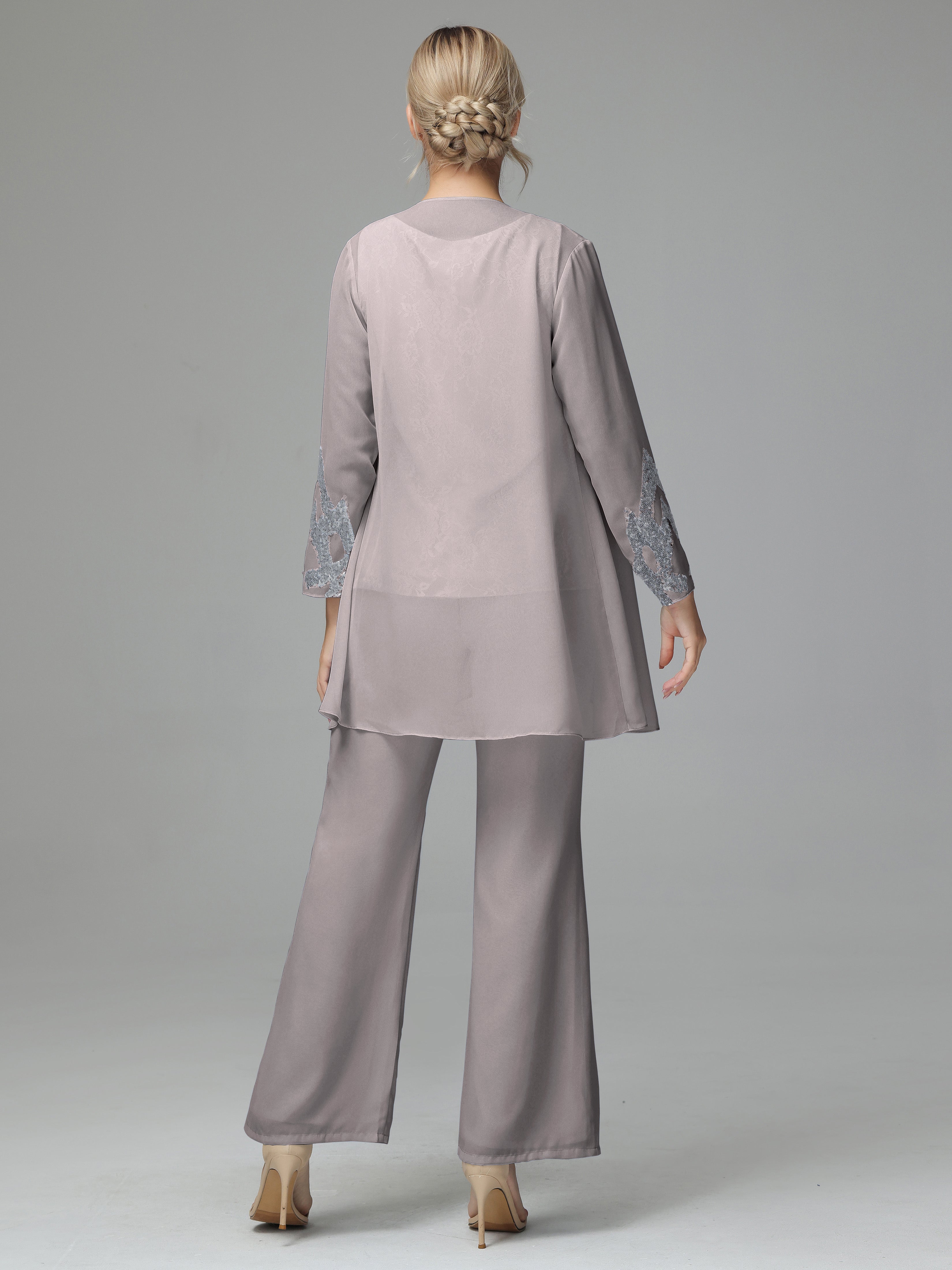 Long Sleeves Chiffon Lace Mother Of The Bride Dress Pants Suits