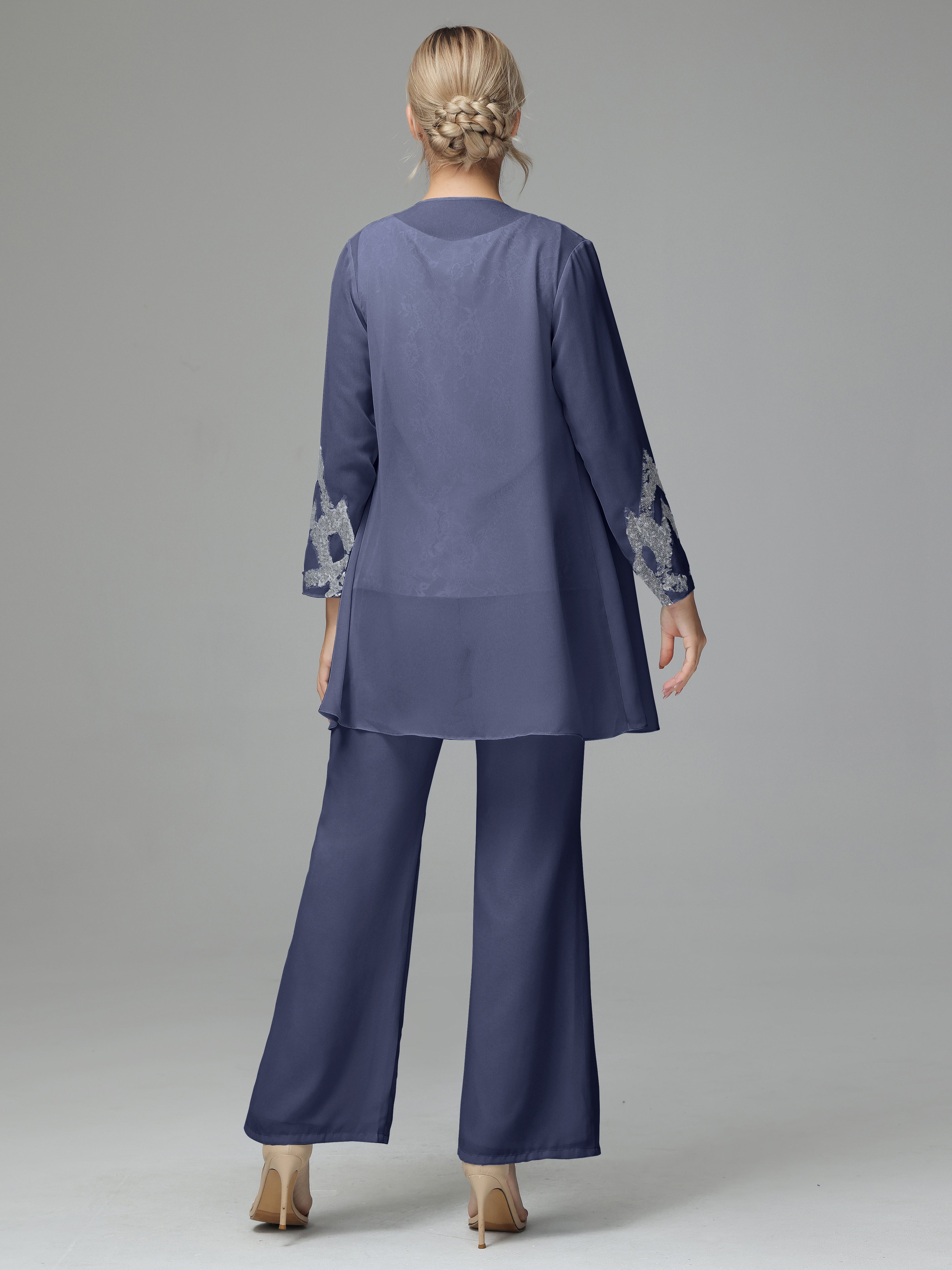 Long Sleeves Chiffon Lace Mother Of The Bride Dress Pants Suits