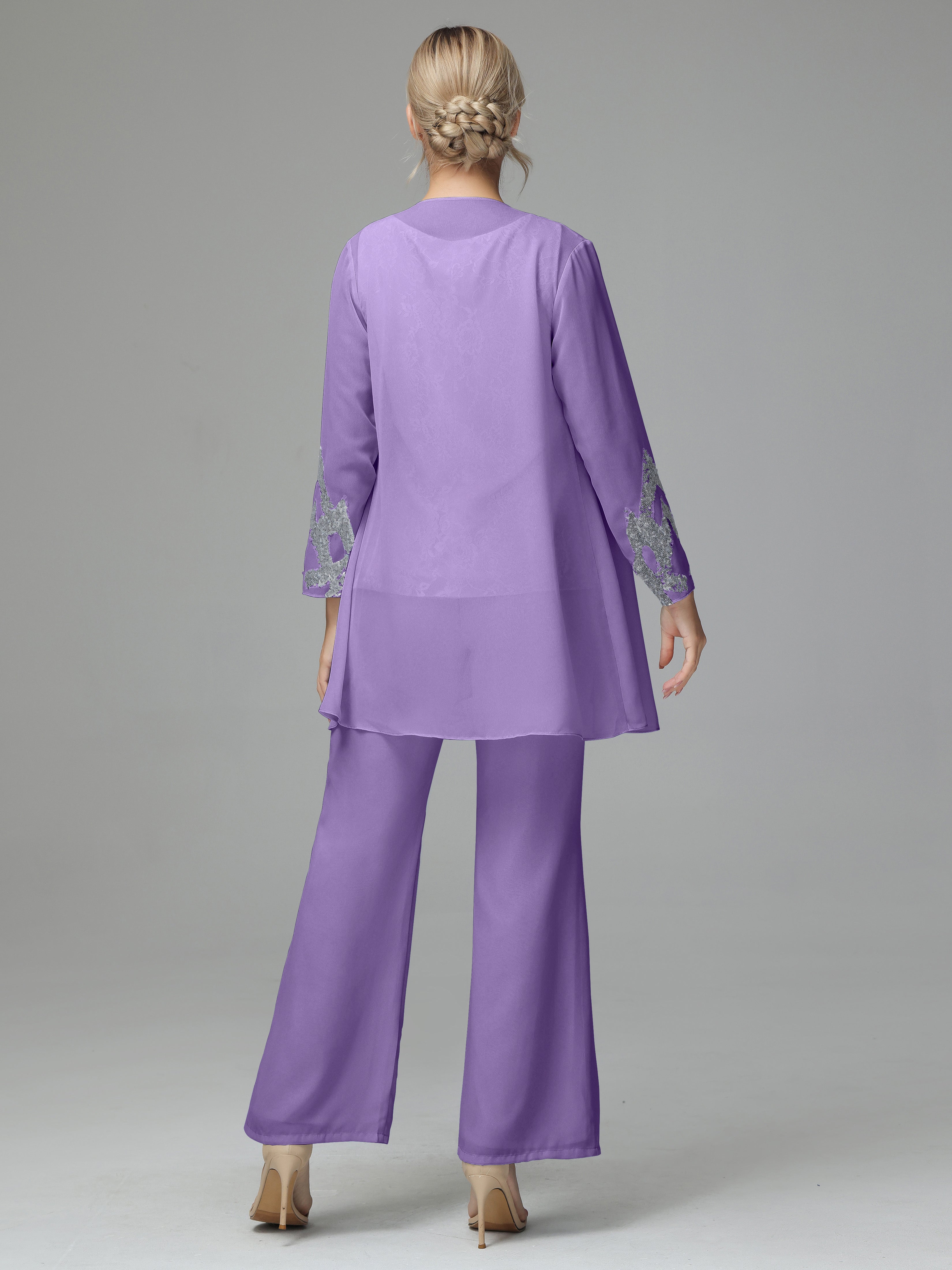 Long Sleeves Chiffon Lace Mother Of The Bride Dress Pants Suits