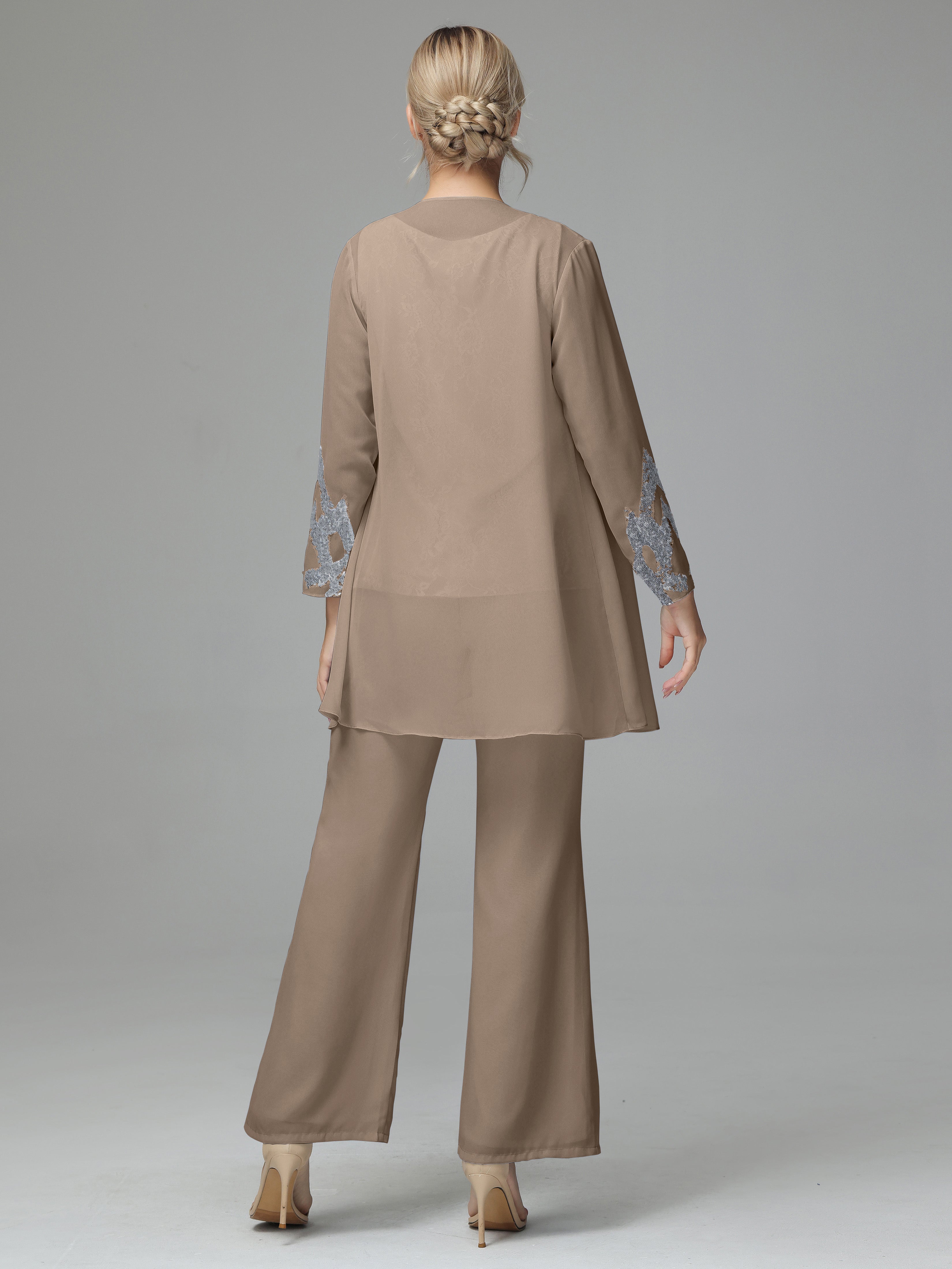Long Sleeves Chiffon Lace Mother Of The Bride Dress Pants Suits