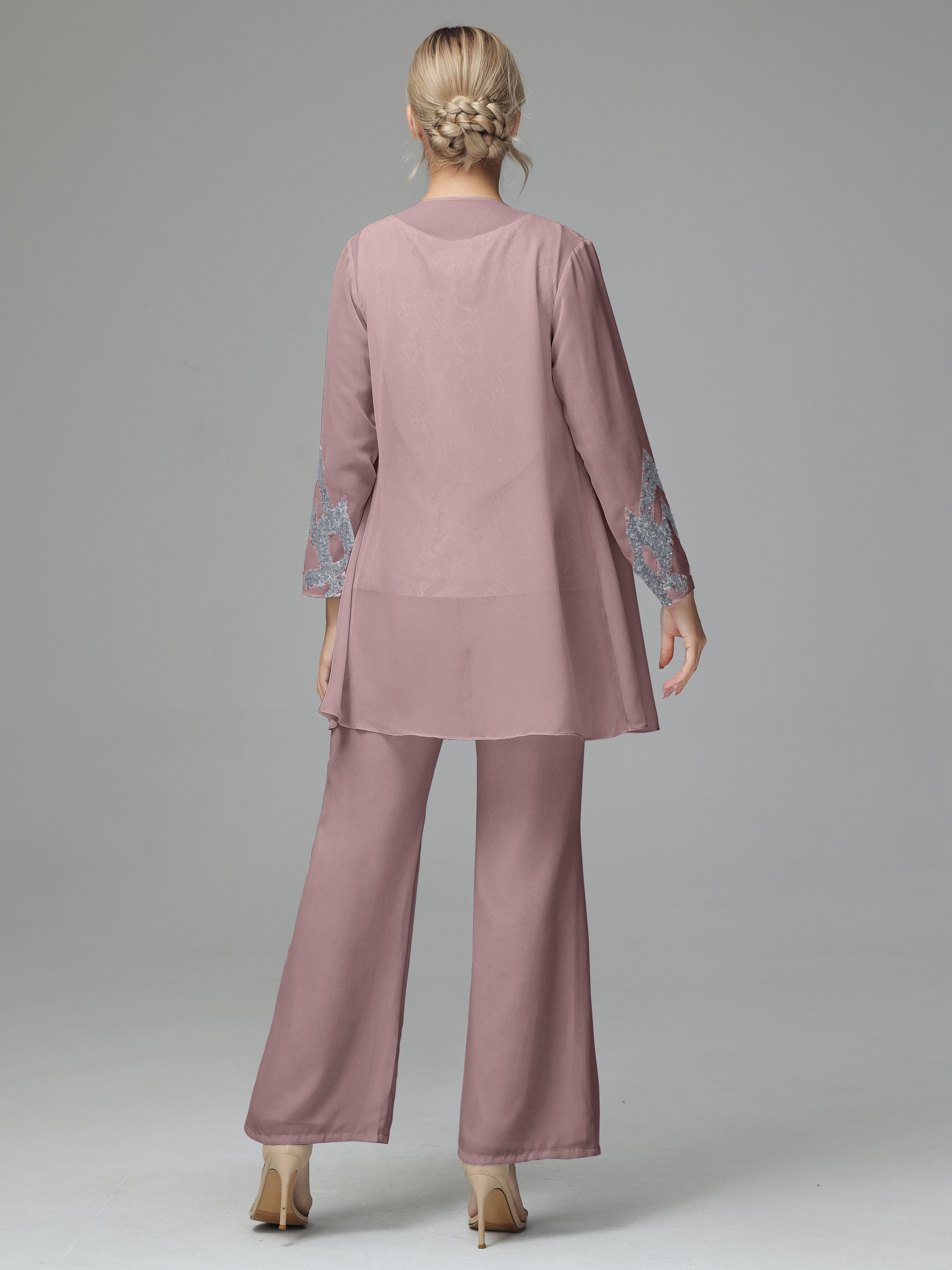 Long Sleeves Chiffon Lace Mother Of The Bride Dress Pants Suits