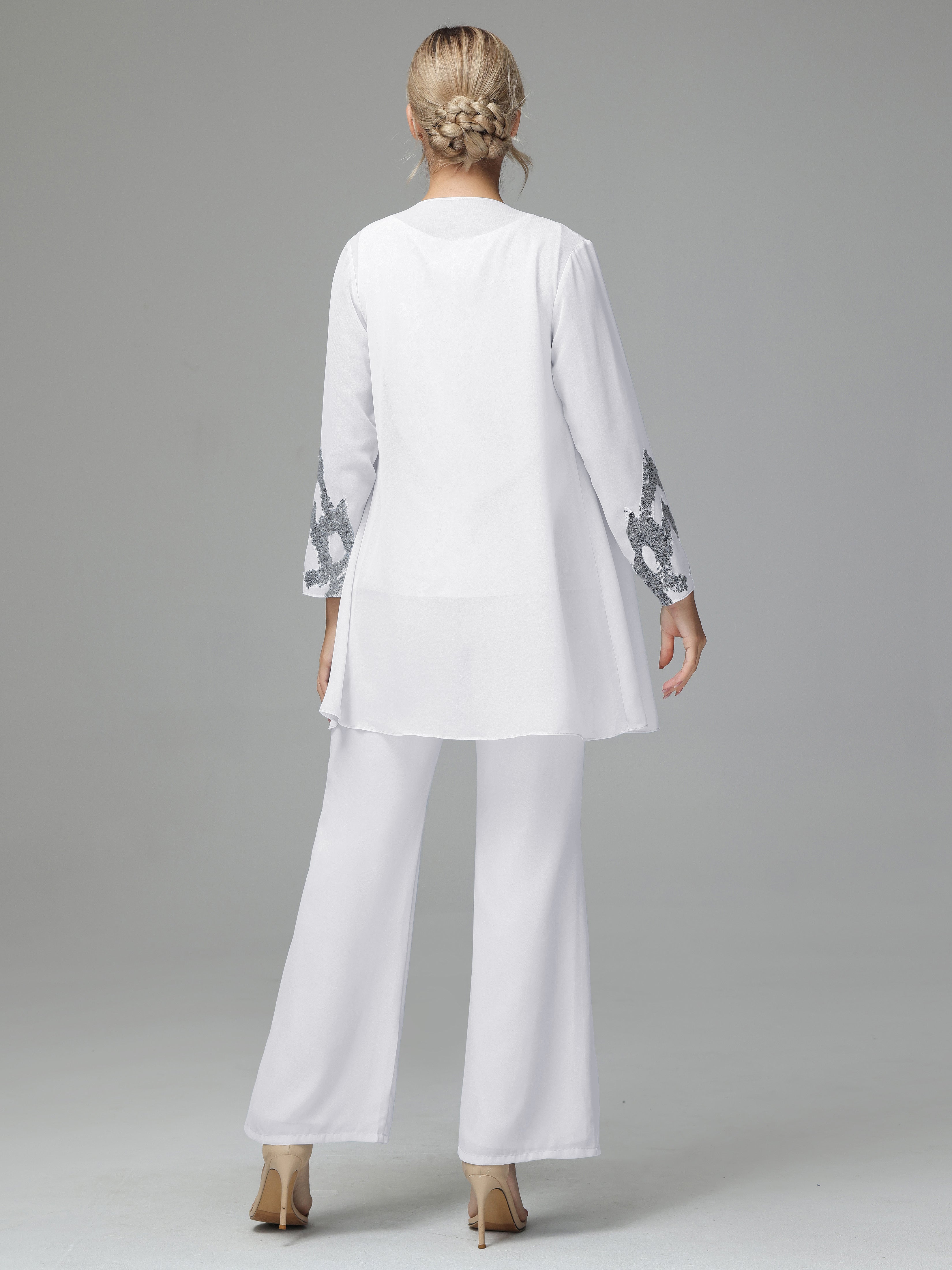 Long Sleeves Chiffon Lace Mother Of The Bride Dress Pants Suits