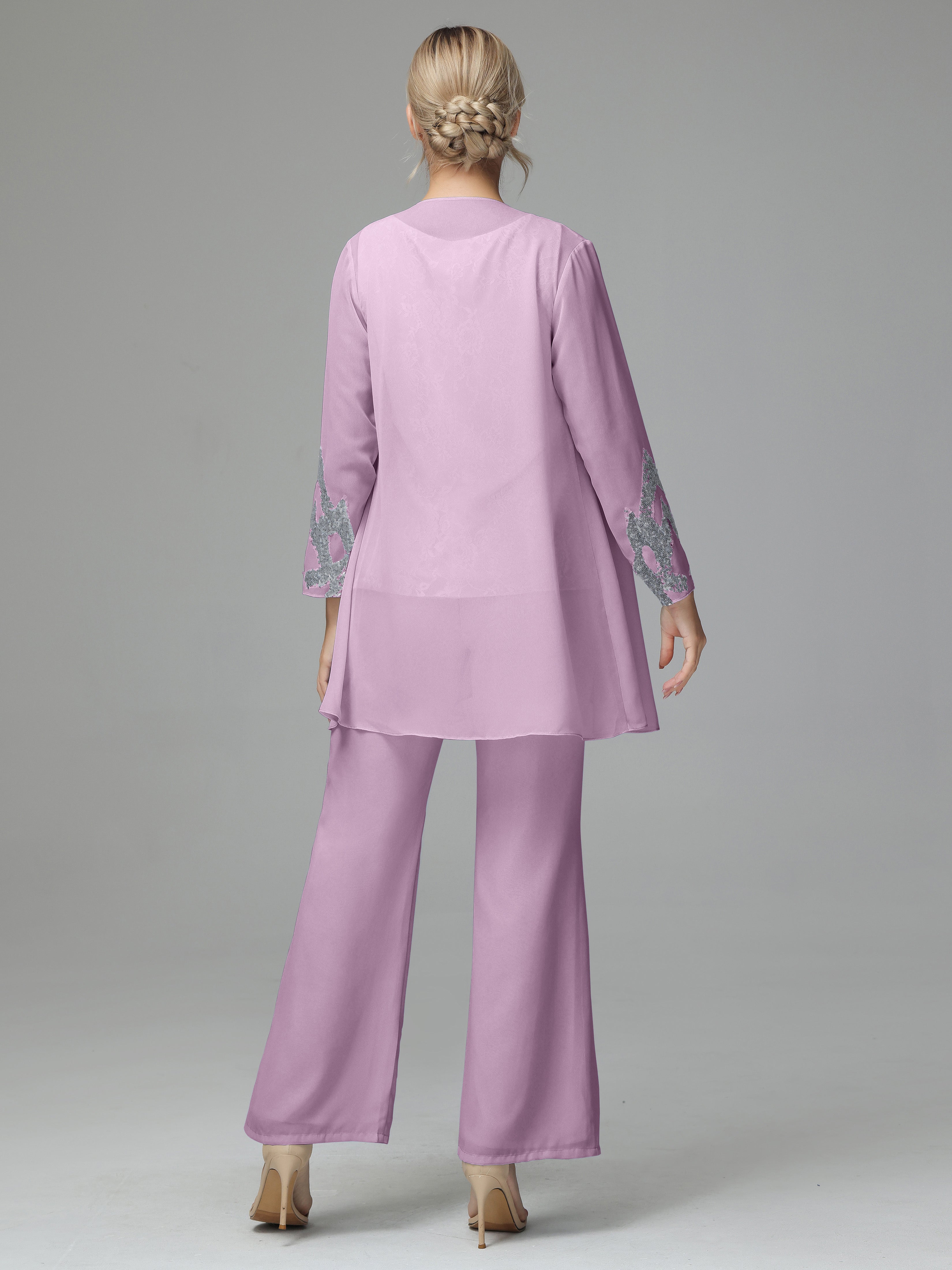 Long Sleeves Chiffon Lace Mother Of The Bride Dress Pants Suits