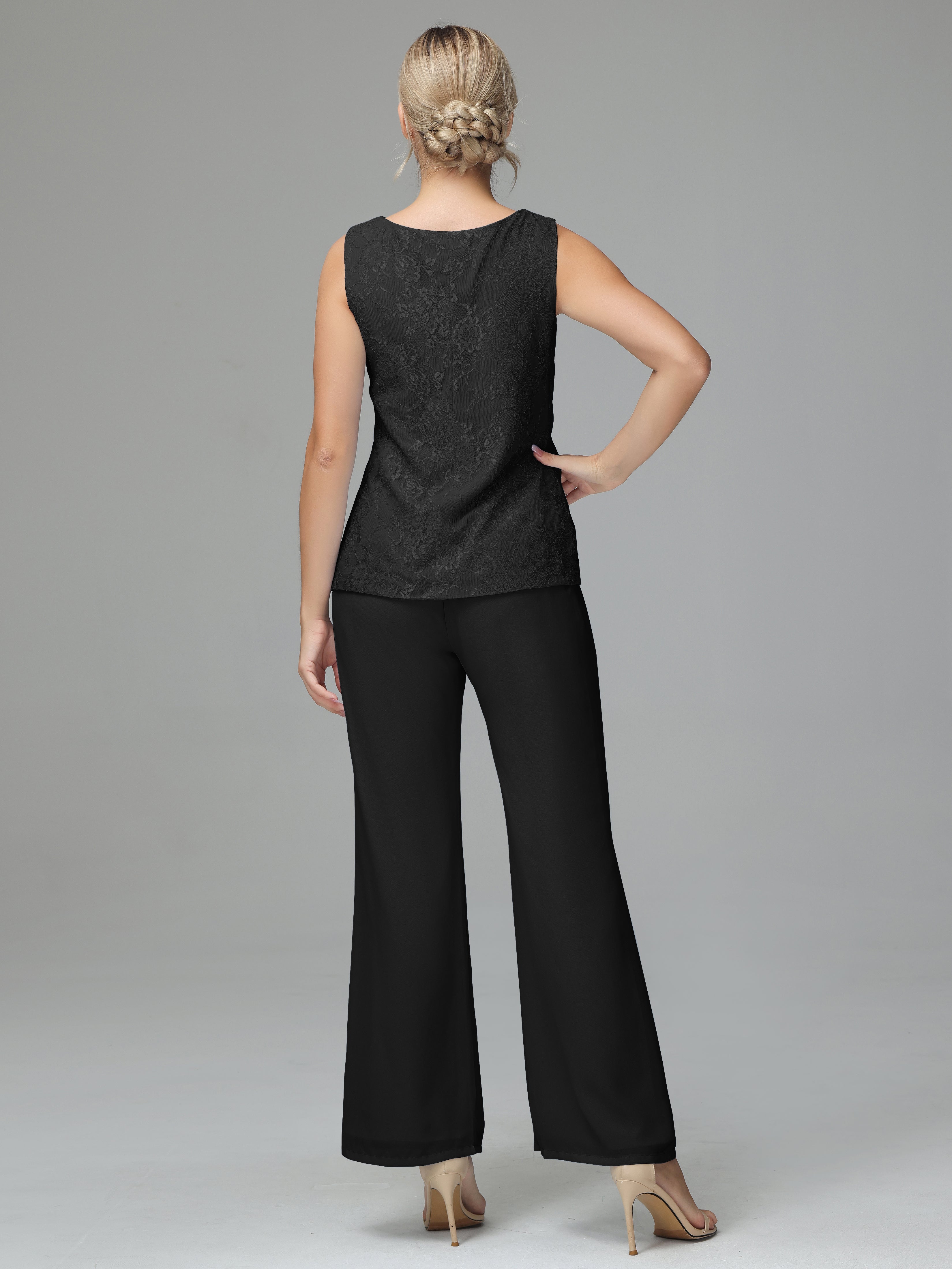 Long Sleeves Chiffon Lace Mother Of The Bride Dress Pants Suits