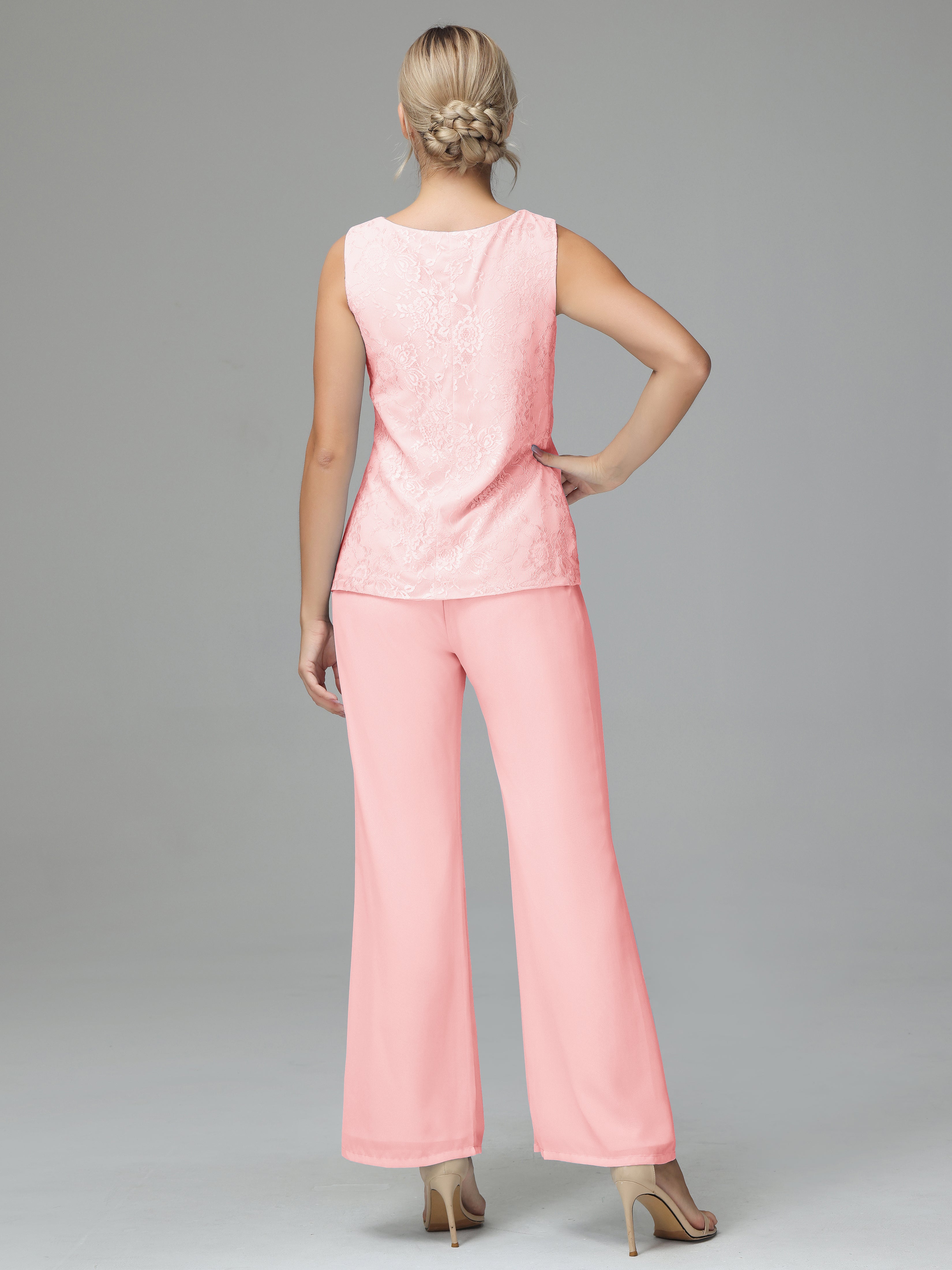 Long Sleeves Chiffon Lace Mother Of The Bride Dress Pants Suits