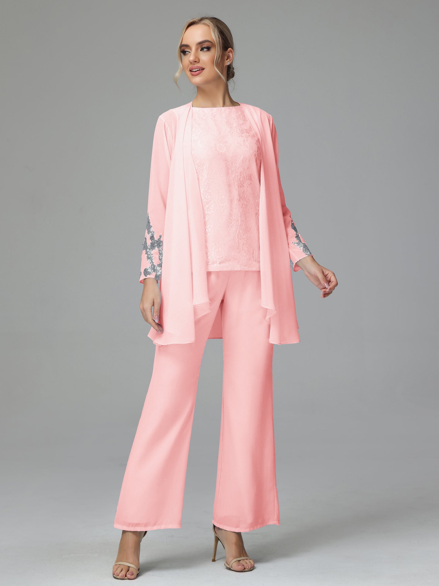 Long Sleeves Chiffon Lace Mother Of The Bride Dress Pants Suits