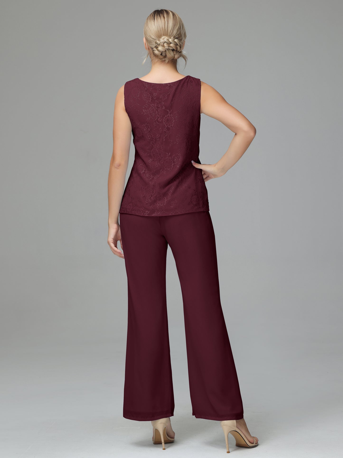 Long Sleeves Chiffon Lace Mother Of The Bride Dress Pants Suits