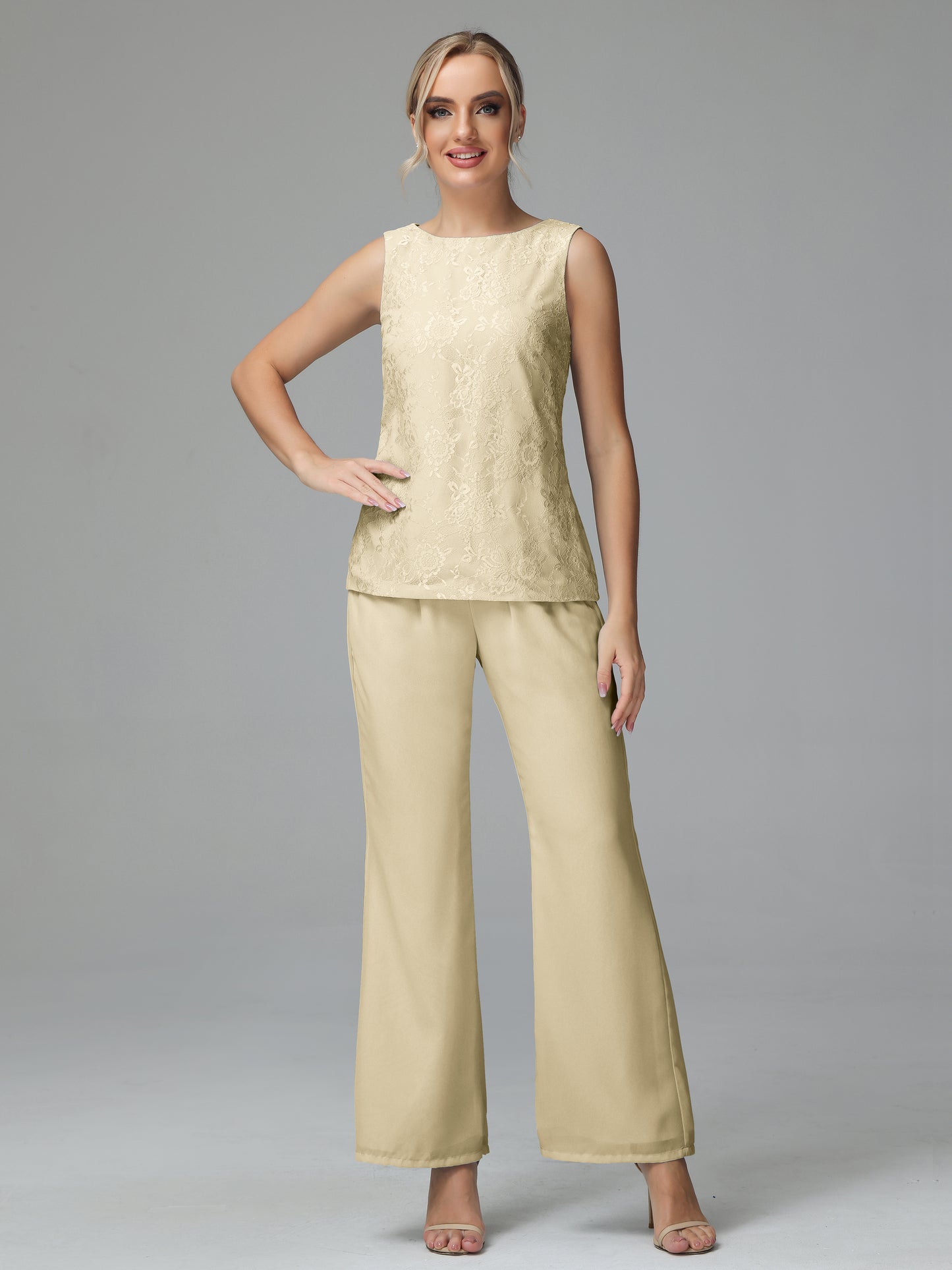 Long Sleeves Chiffon Lace Mother Of The Bride Dress Pants Suits