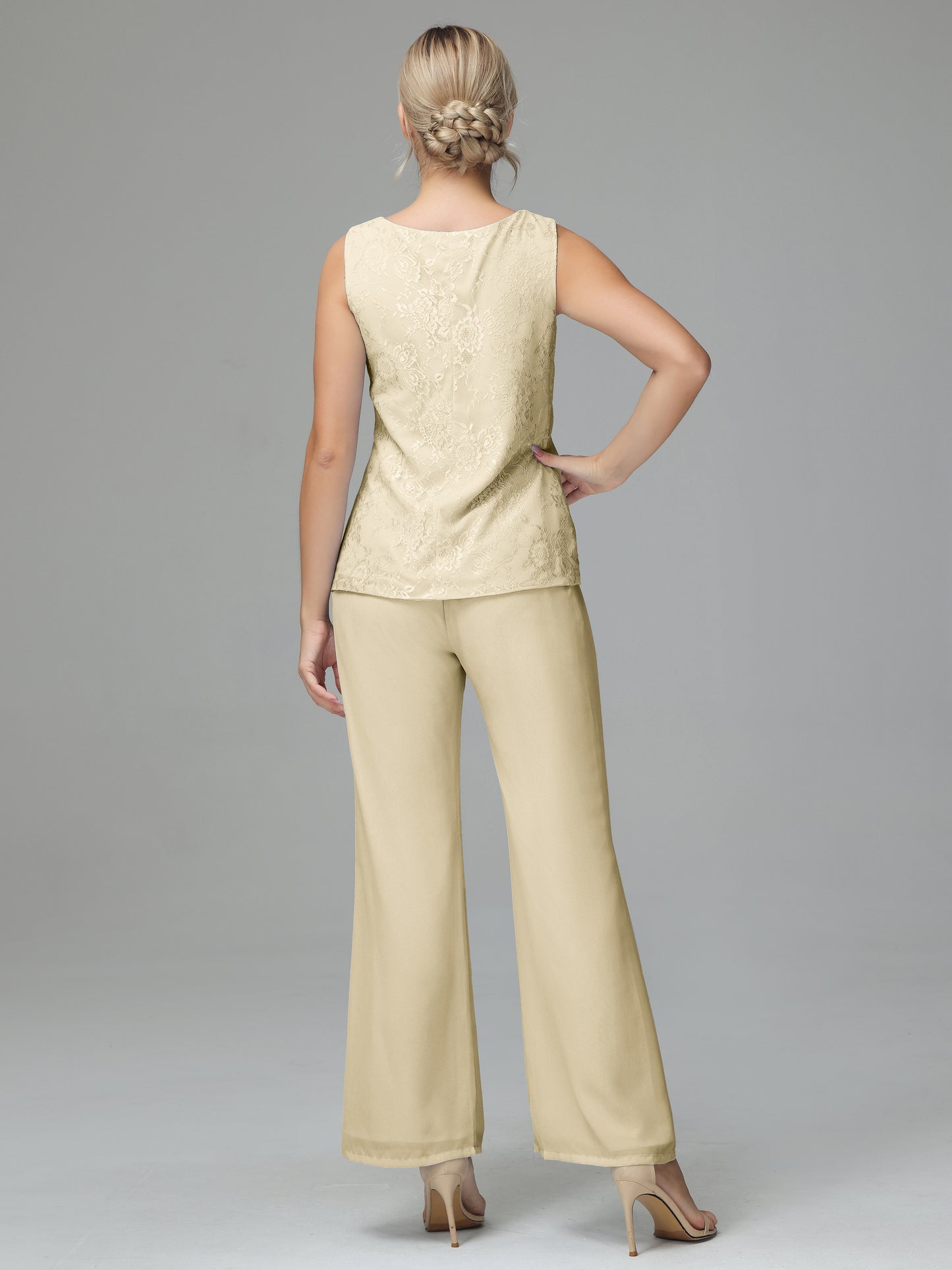 Long Sleeves Chiffon Lace Mother Of The Bride Dress Pants Suits