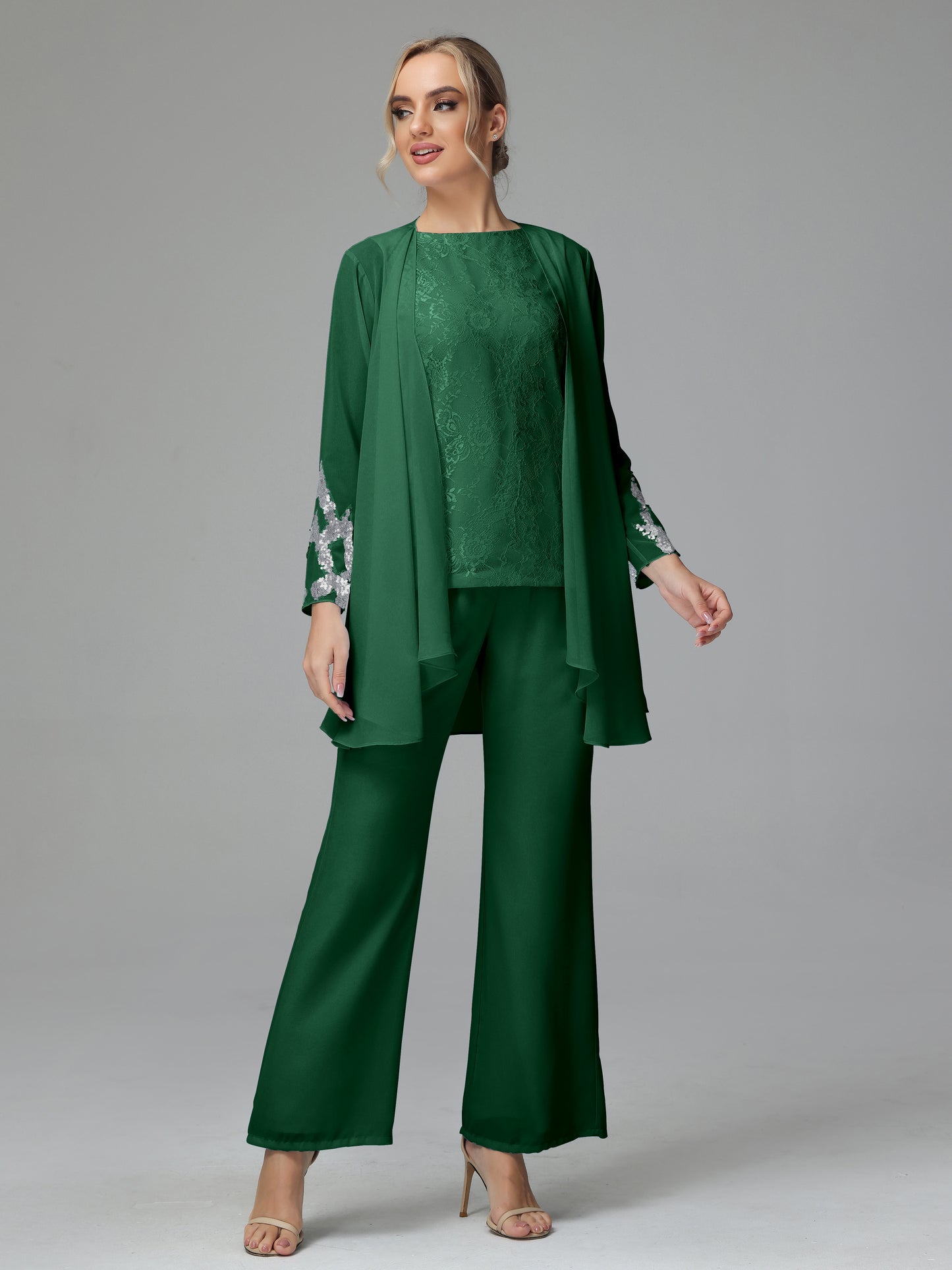 Long Sleeves Chiffon Lace Mother Of The Bride Dress Pants Suits
