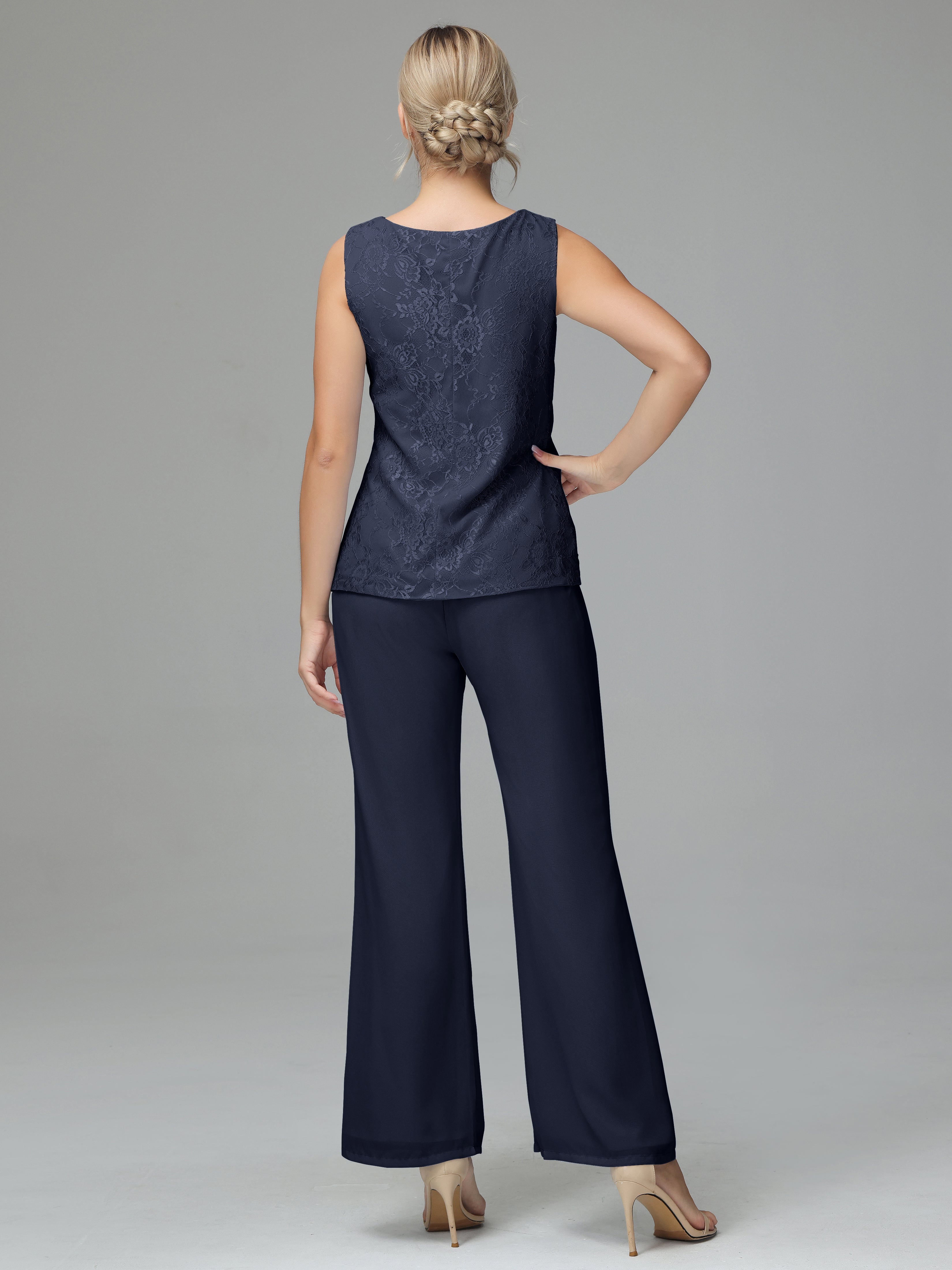 Long Sleeves Chiffon Lace Mother Of The Bride Dress Pants Suits