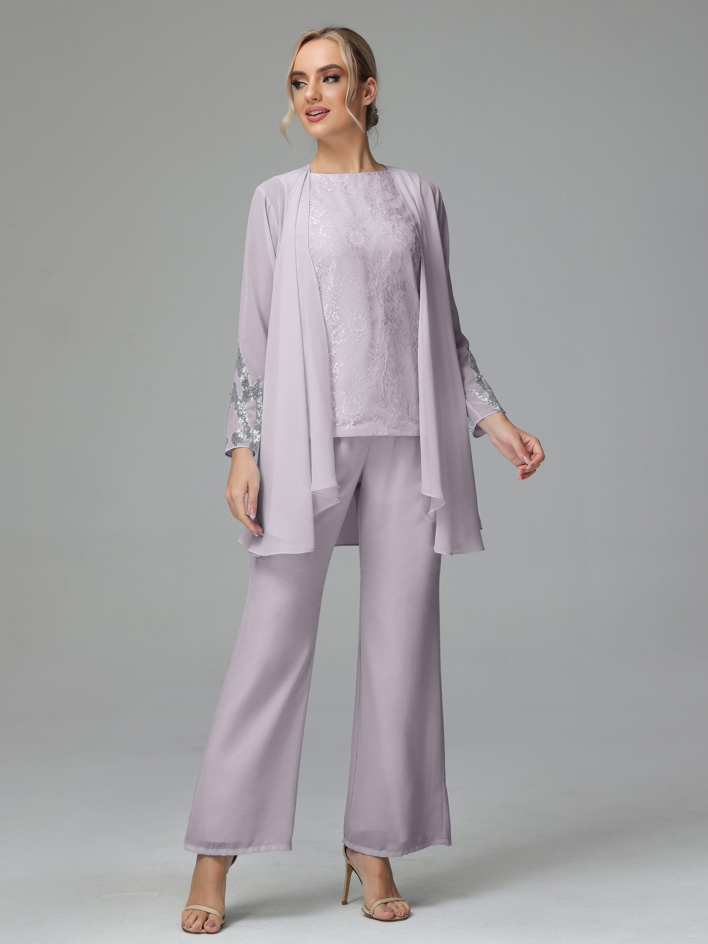 Long Sleeves Chiffon Lace Mother Of The Bride Dress Pants Suits