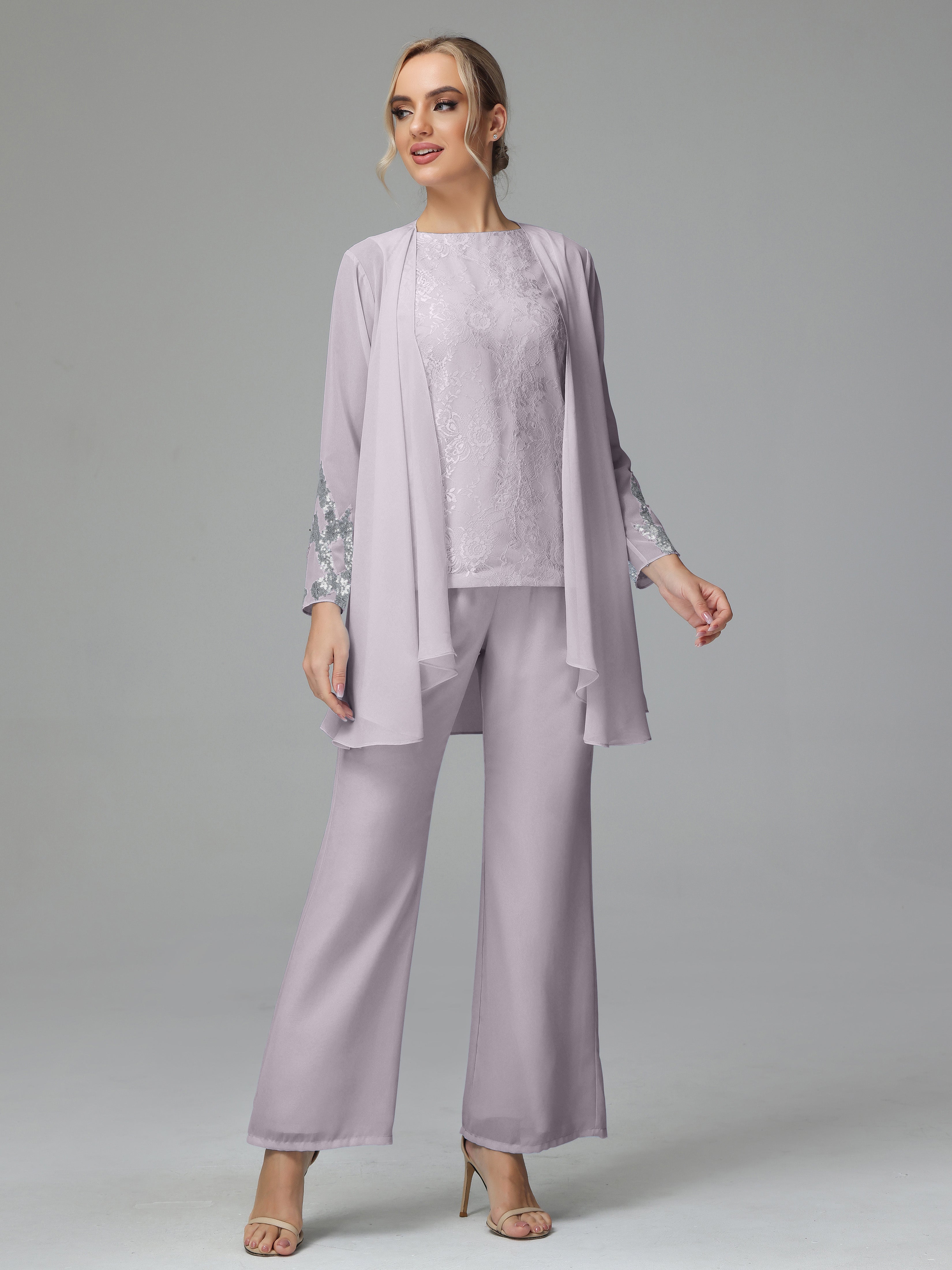 Long Sleeves Chiffon Lace Mother Of The Bride Dress Pants Suits