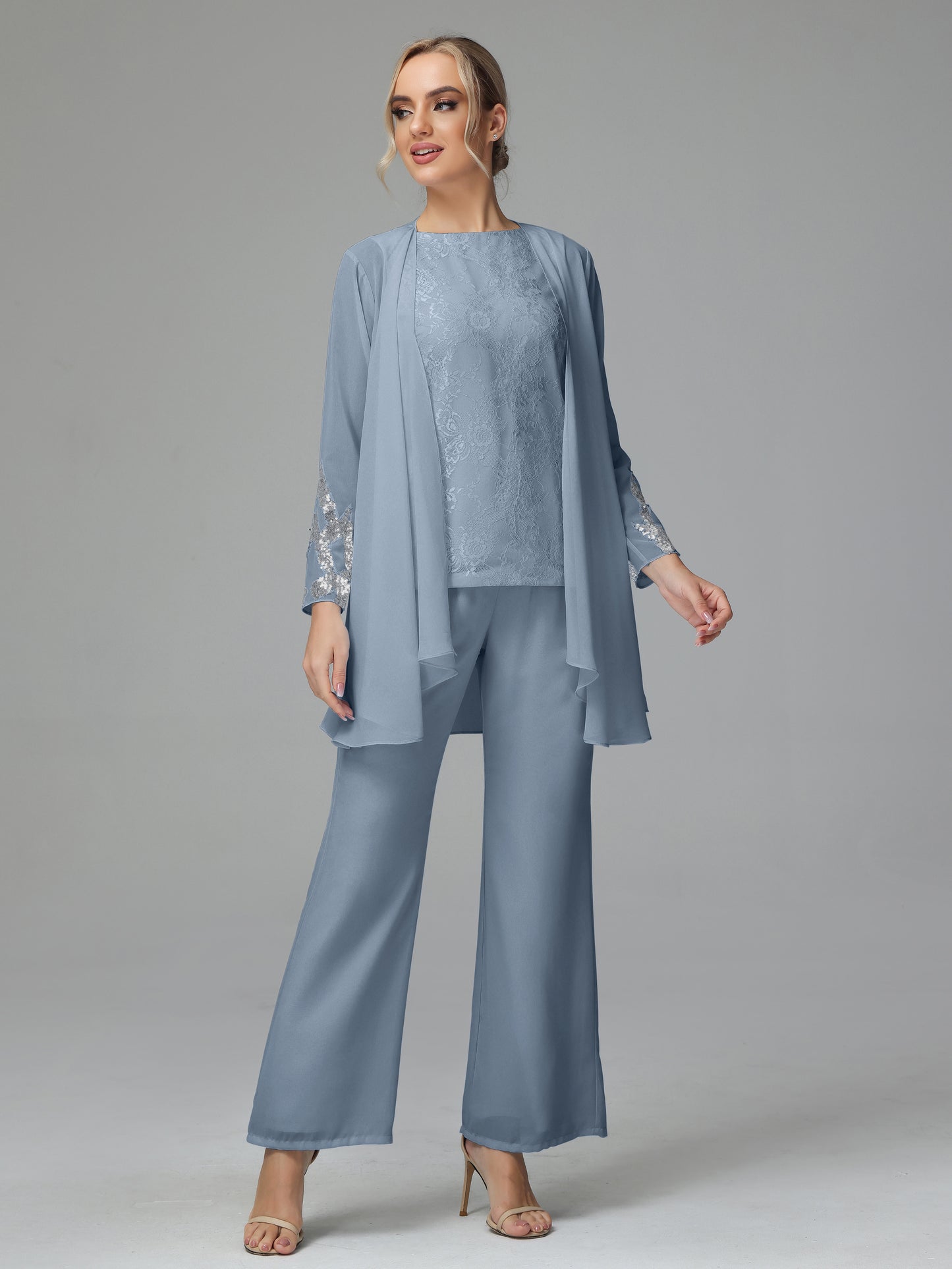 Long Sleeves Chiffon Lace Mother Of The Bride Dress Pants Suits