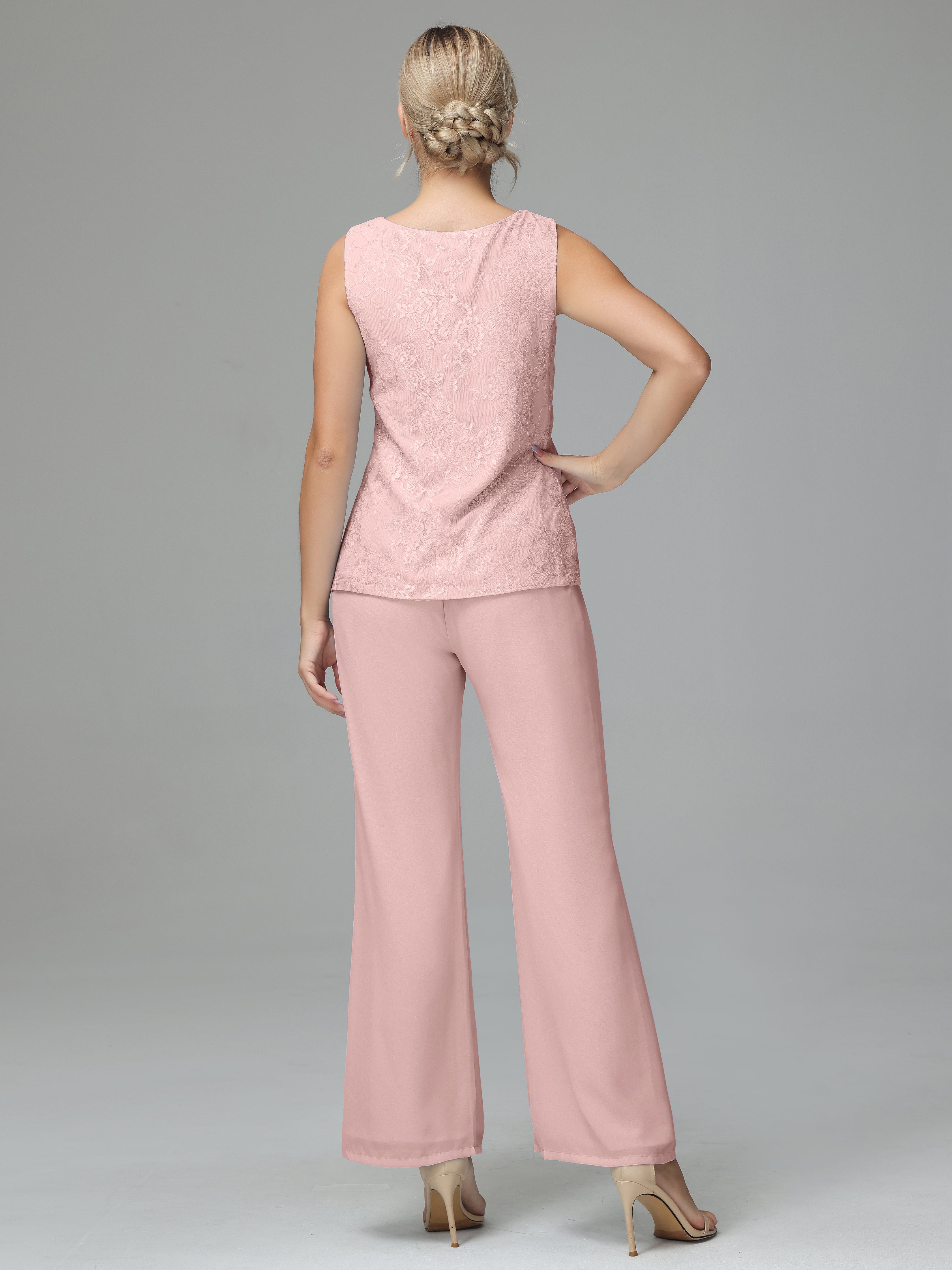 Long Sleeves Chiffon Lace Mother Of The Bride Dress Pants Suits