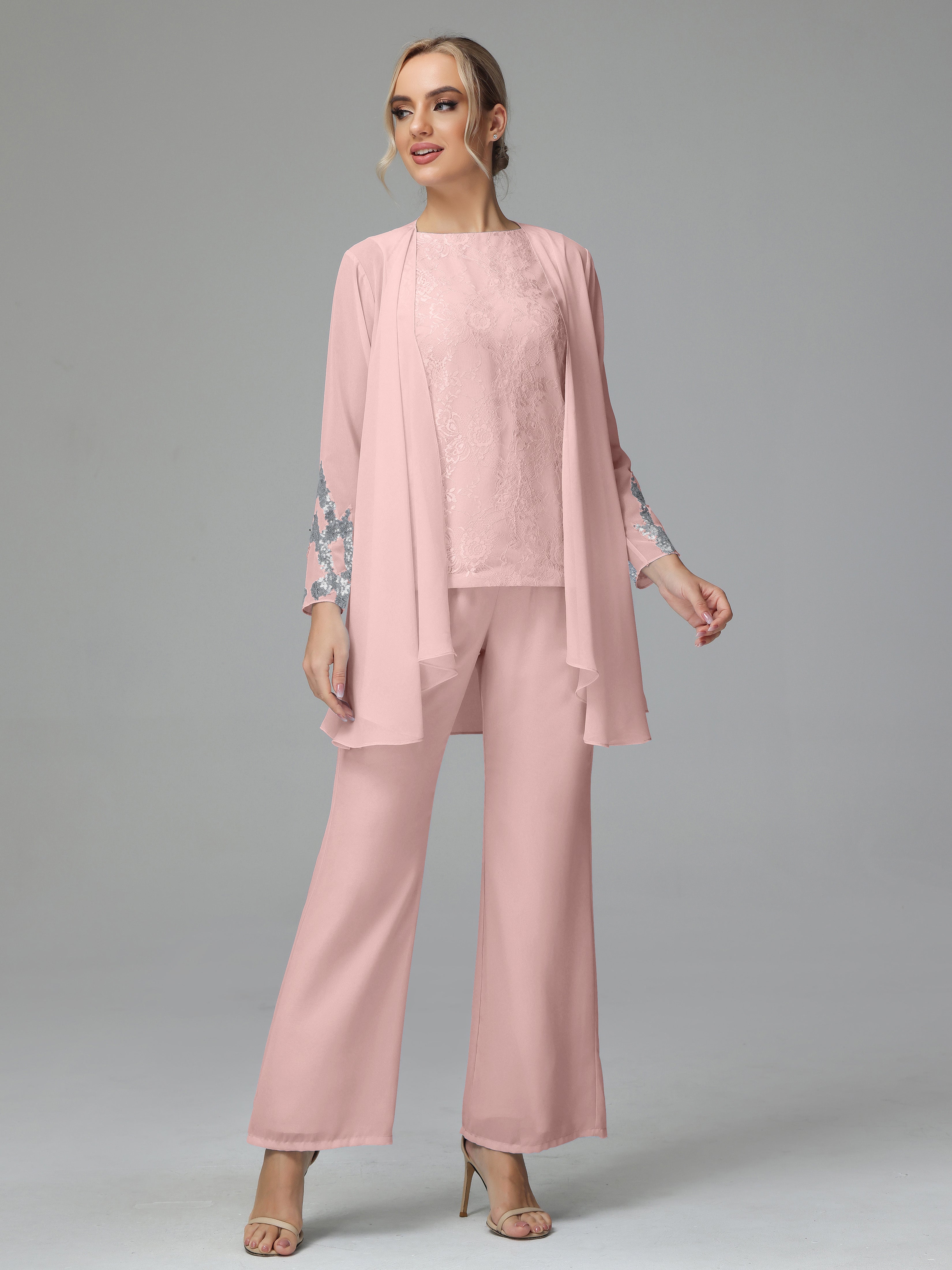 Long Sleeves Chiffon Lace Mother Of The Bride Dress Pants Suits