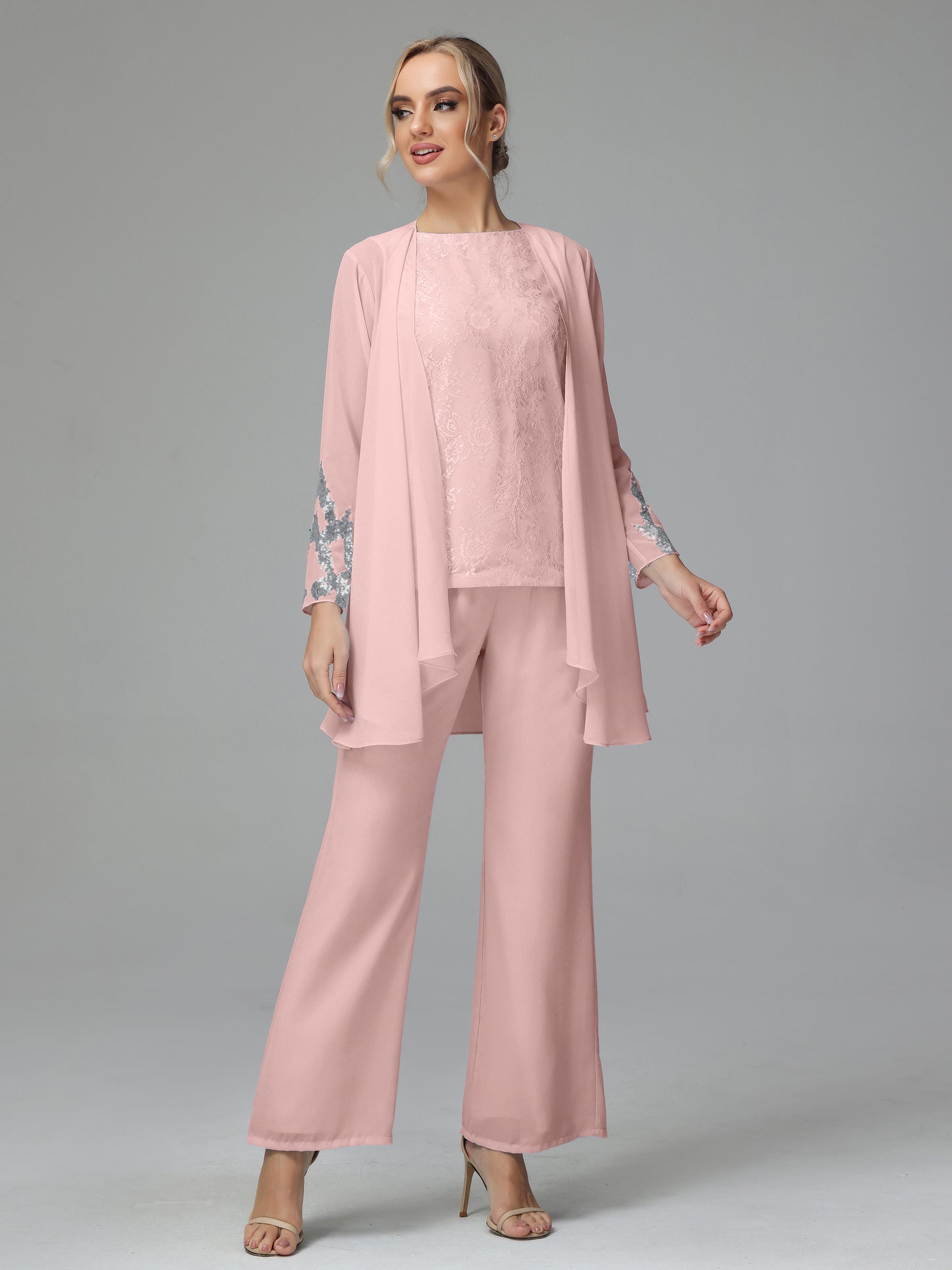 Long Sleeves Chiffon Lace Mother Of The Bride Dress Pants Suits