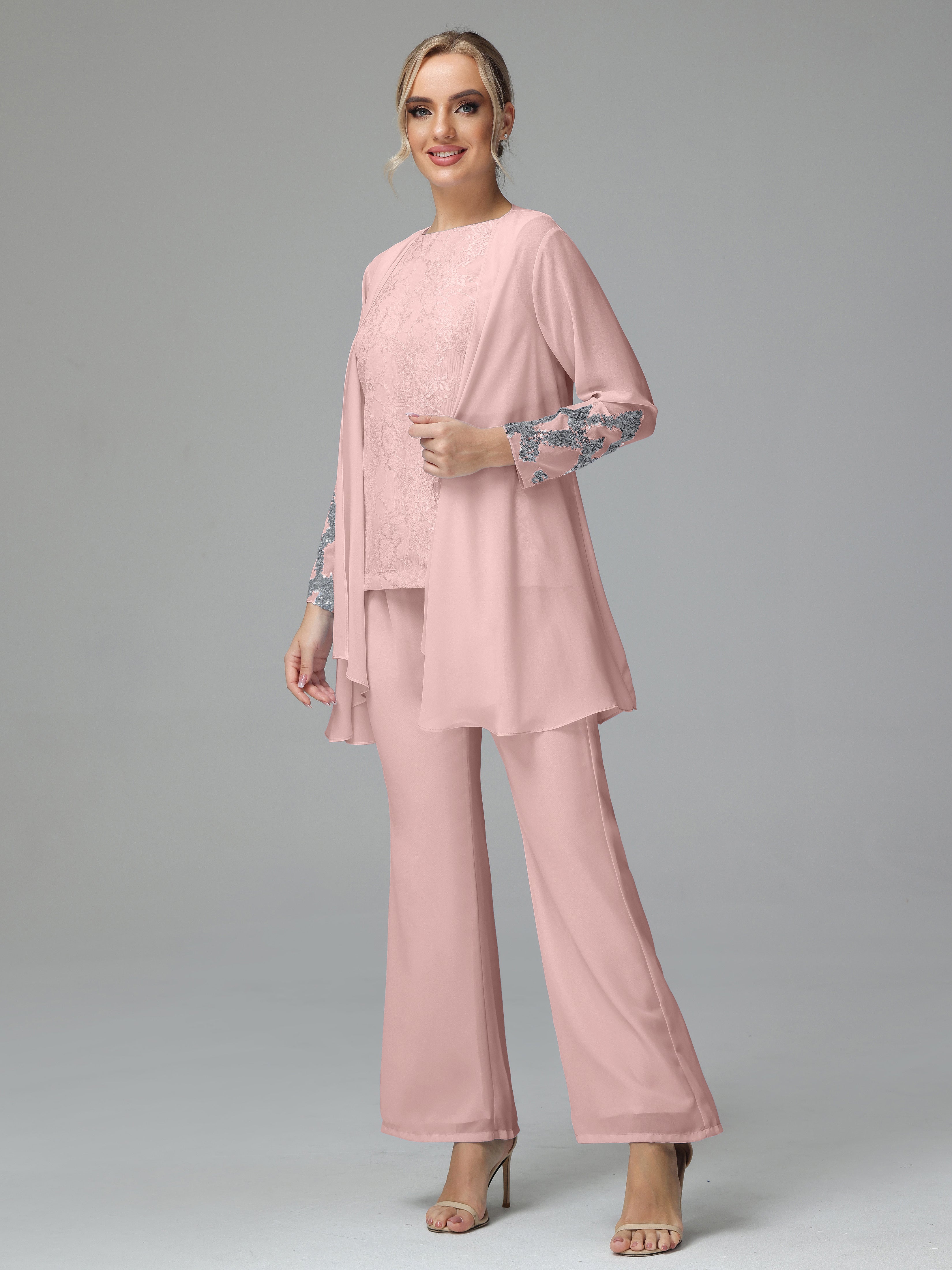 Long Sleeves Chiffon Lace Mother Of The Bride Dress Pants Suits