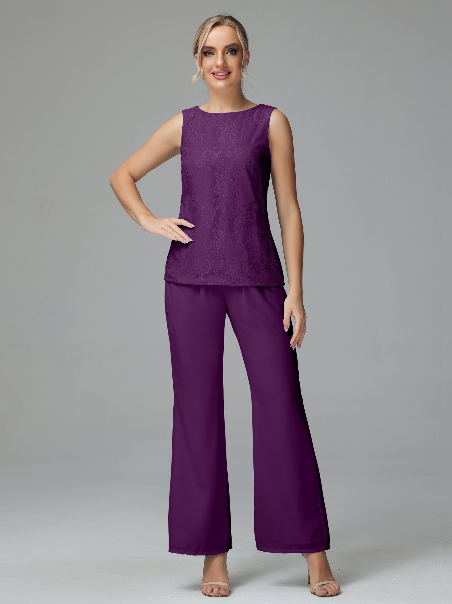 Long Sleeves Chiffon Lace Mother Of The Bride Dress Pants Suits
