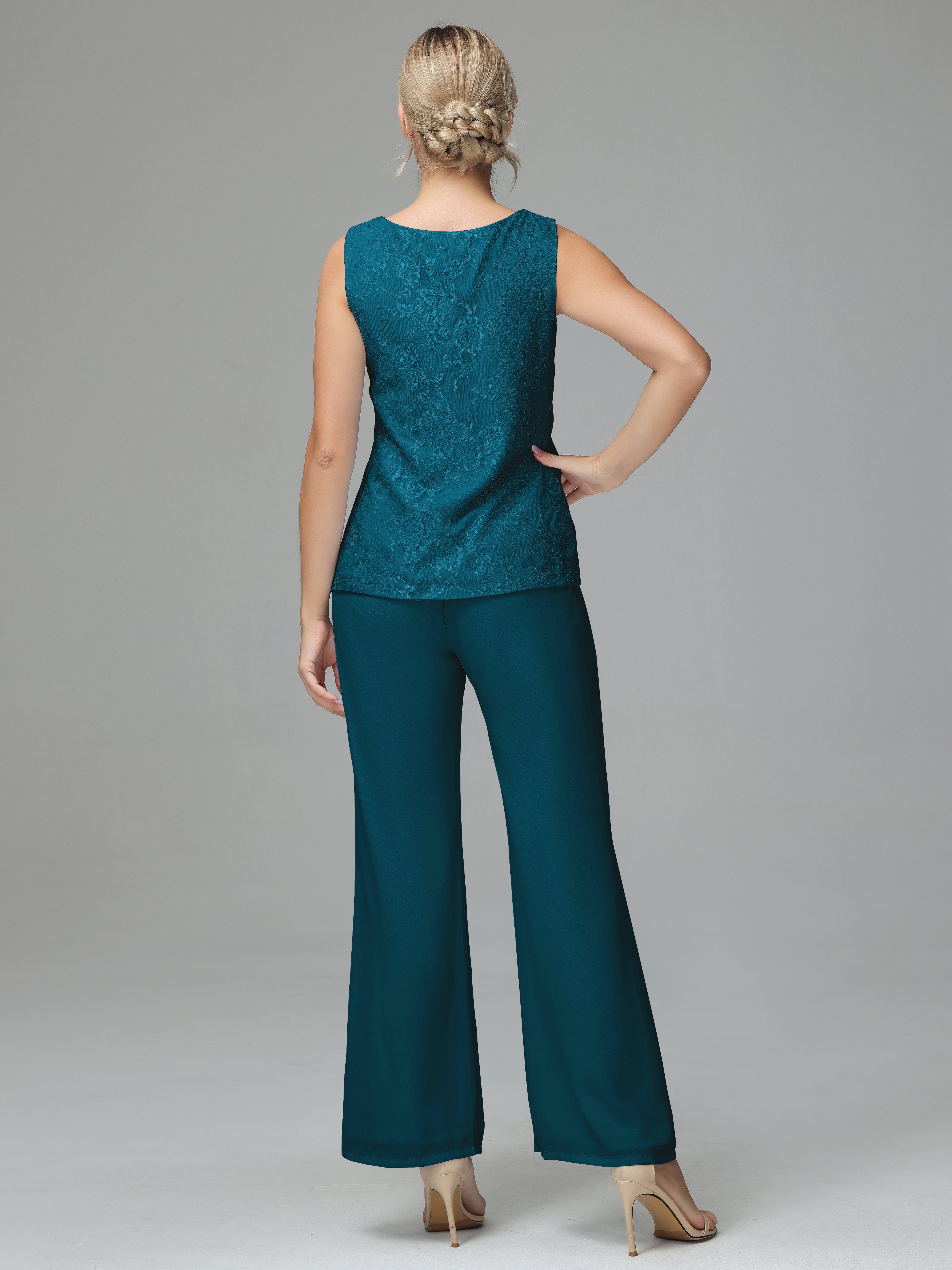 Long Sleeves Chiffon Lace Mother Of The Bride Dress Pants Suits