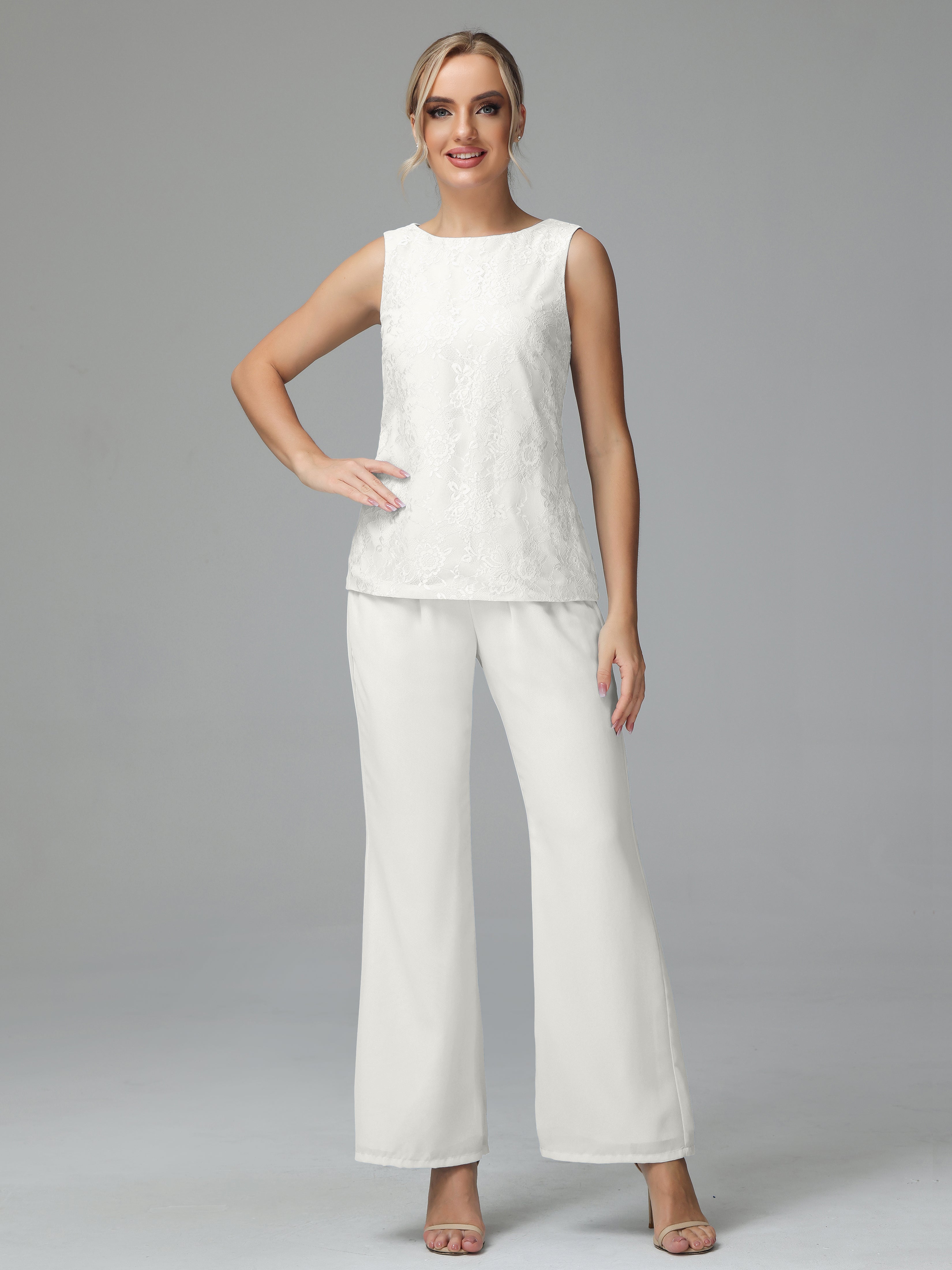 Long Sleeves Chiffon Lace Mother Of The Bride Dress Pants Suits