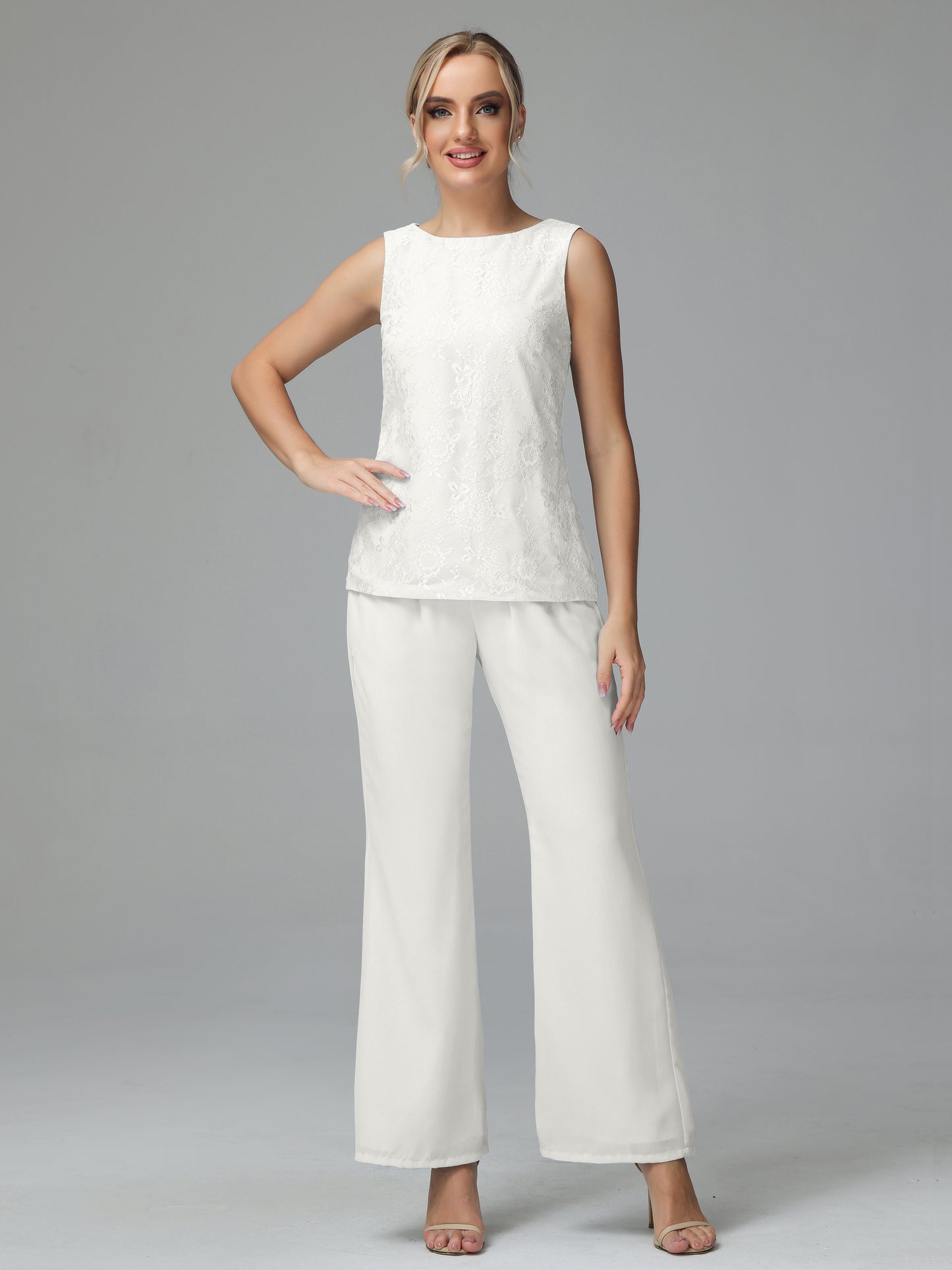 Long Sleeves Chiffon Lace Mother Of The Bride Dress Pants Suits