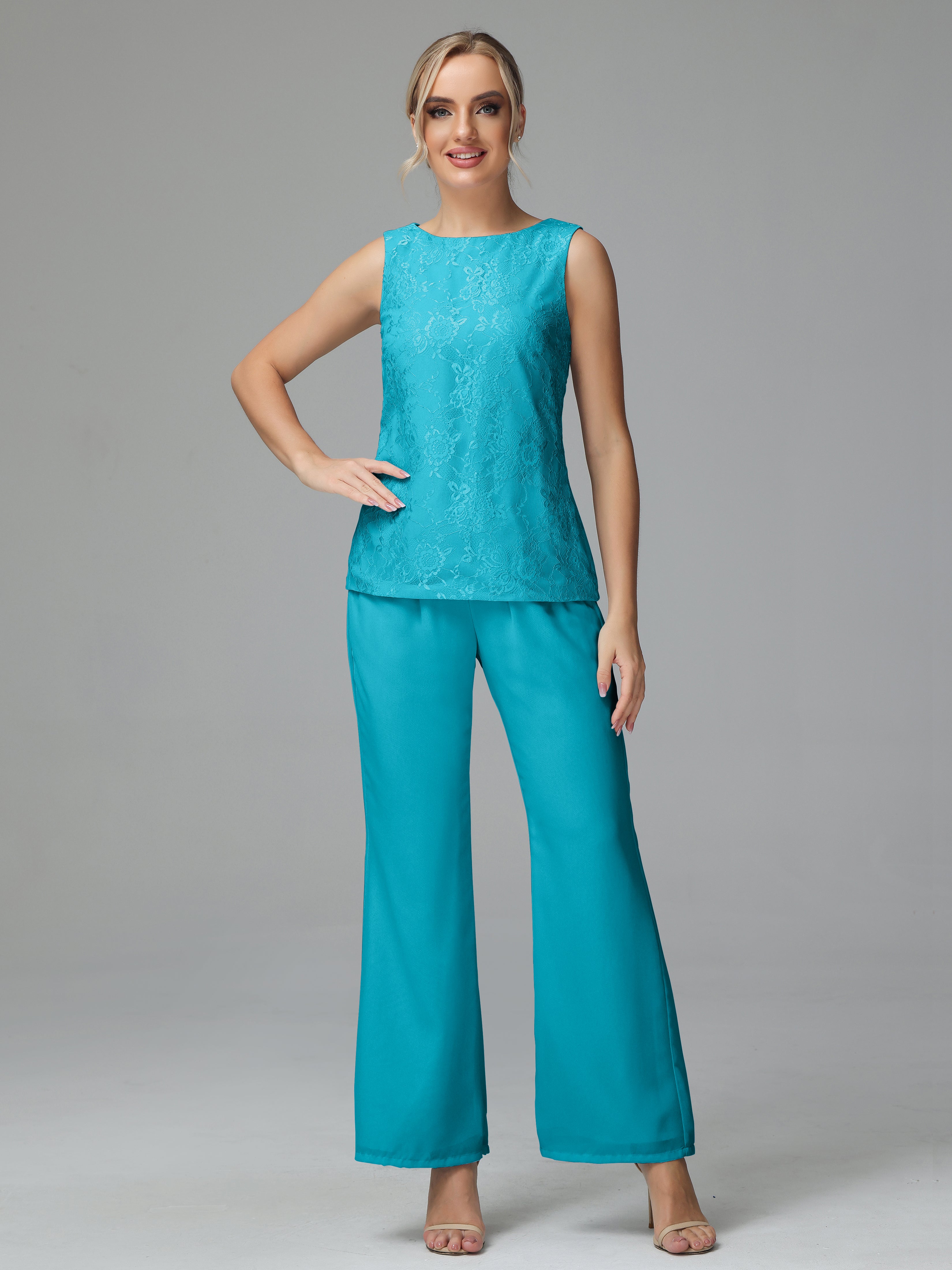 Long Sleeves Chiffon Lace Mother Of The Bride Dress Pants Suits