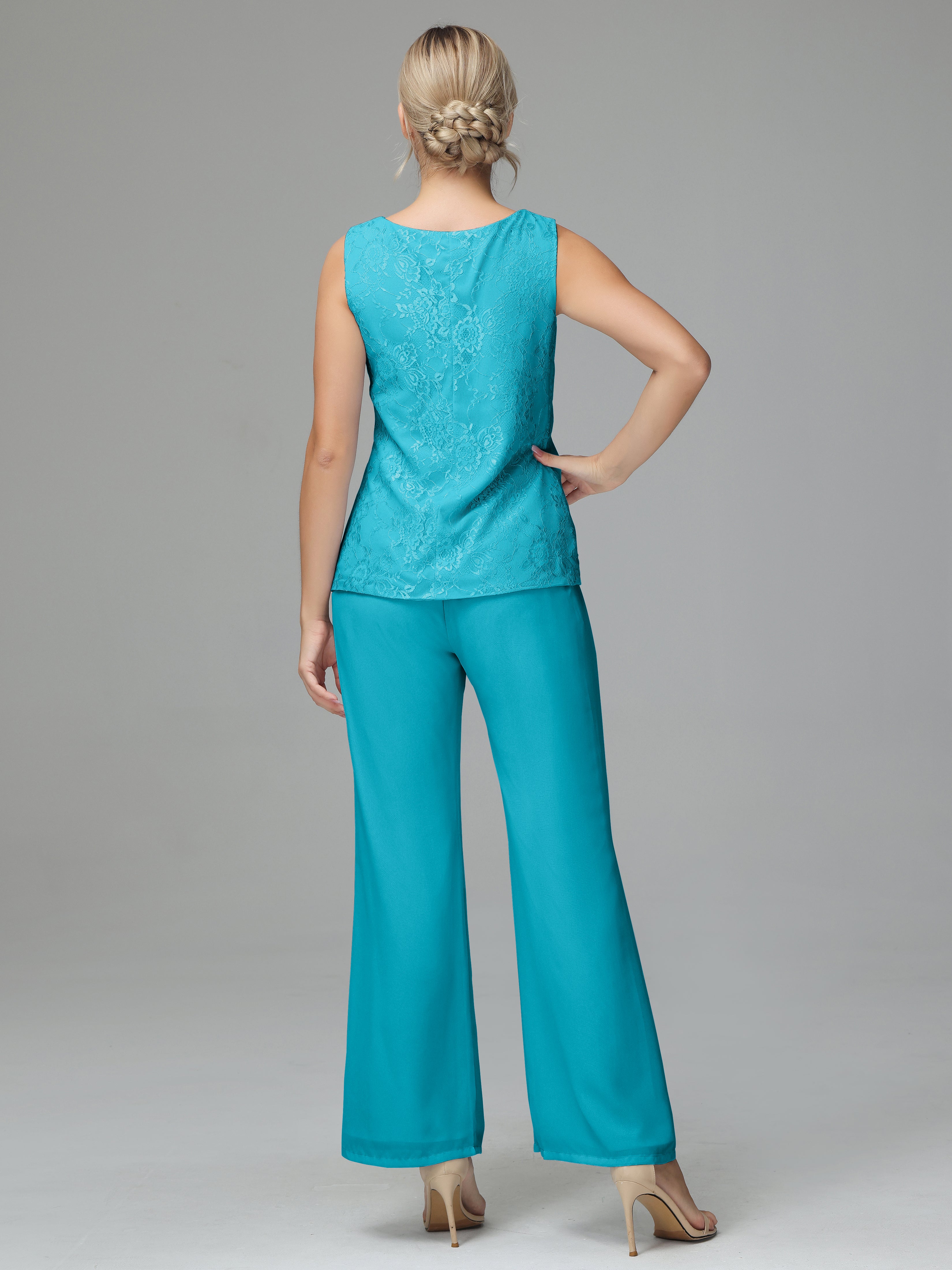 Long Sleeves Chiffon Lace Mother Of The Bride Dress Pants Suits