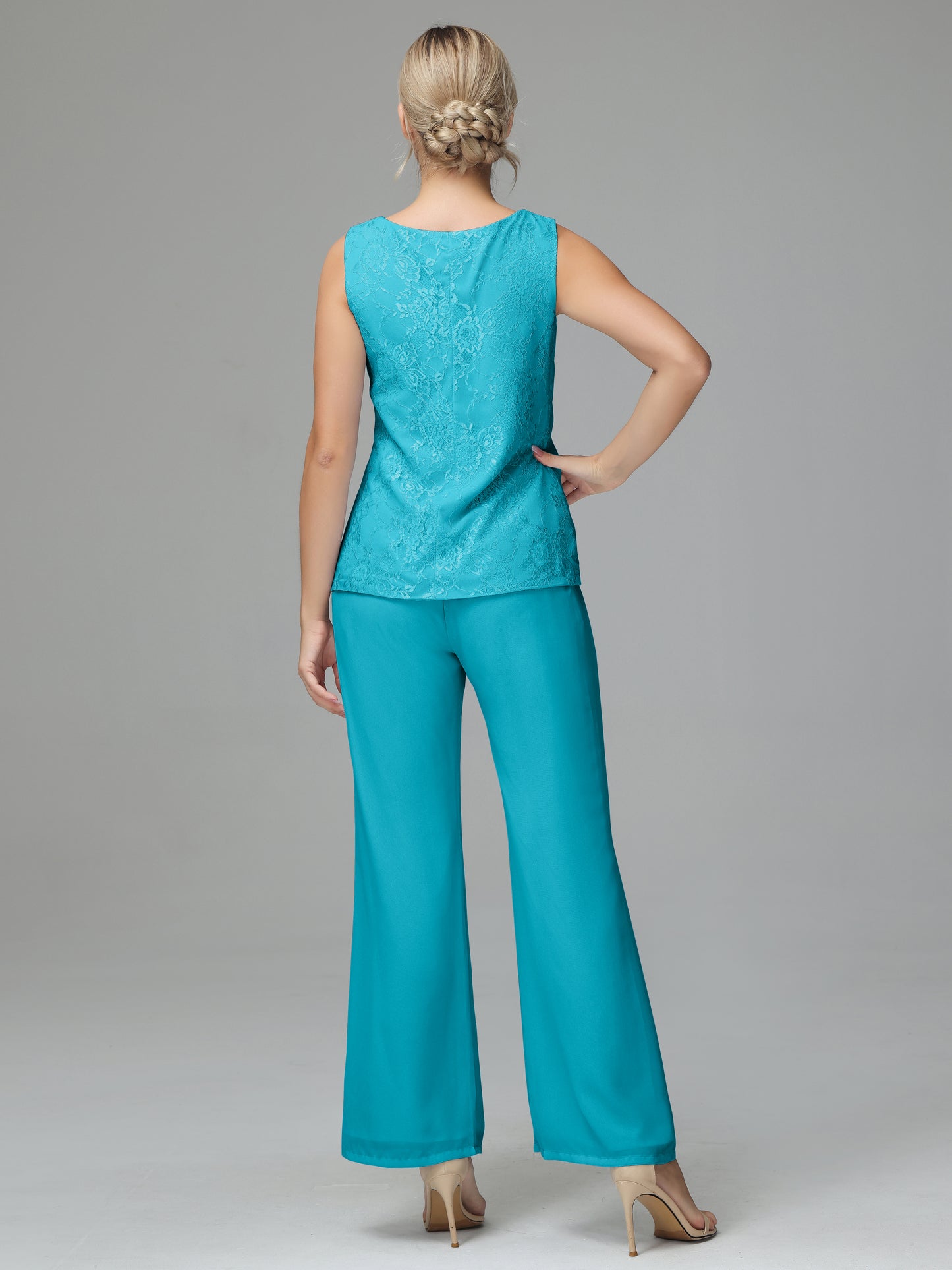 Long Sleeves Chiffon Lace Mother Of The Bride Dress Pants Suits