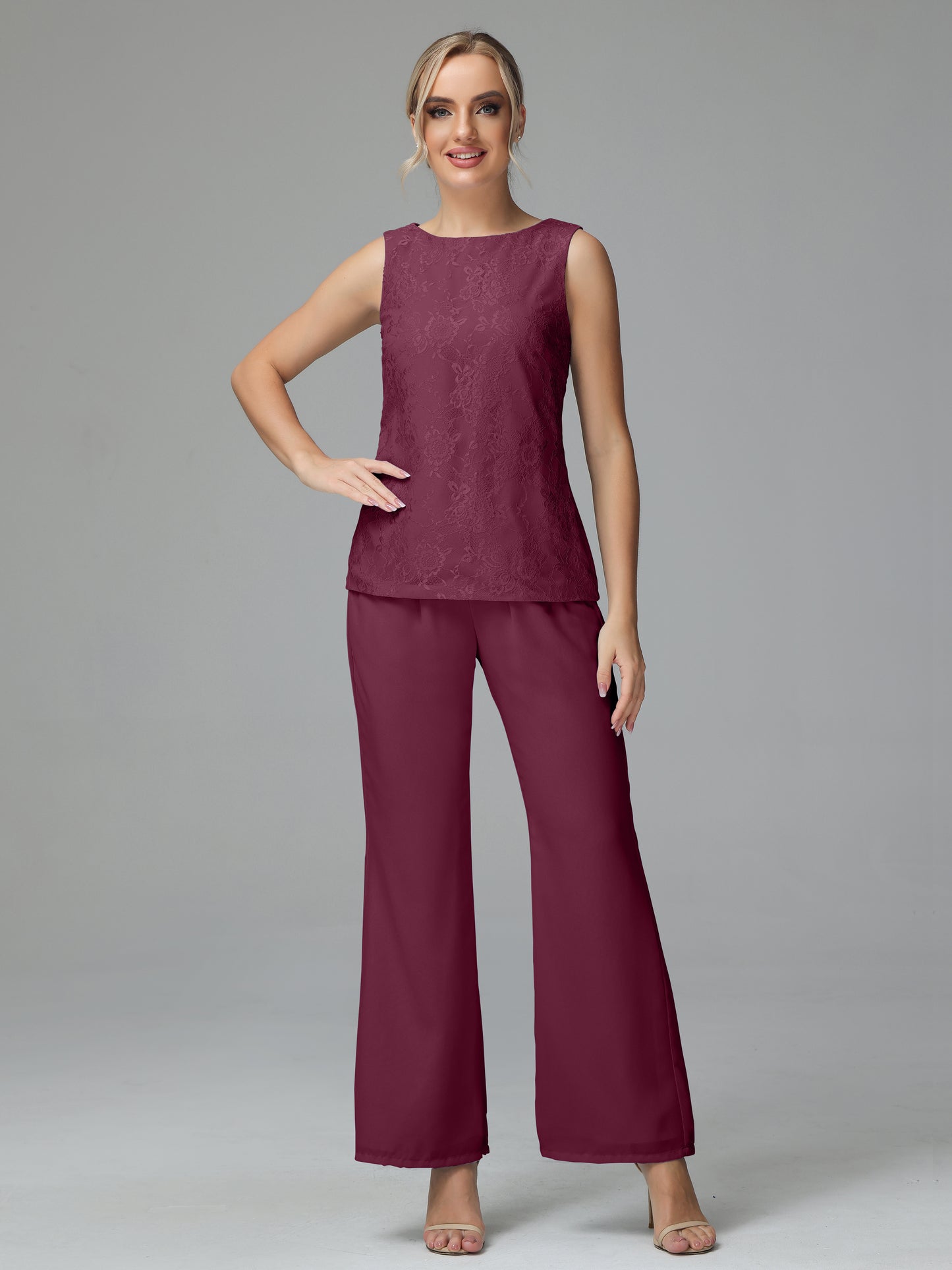 Long Sleeves Chiffon Lace Mother Of The Bride Dress Pants Suits