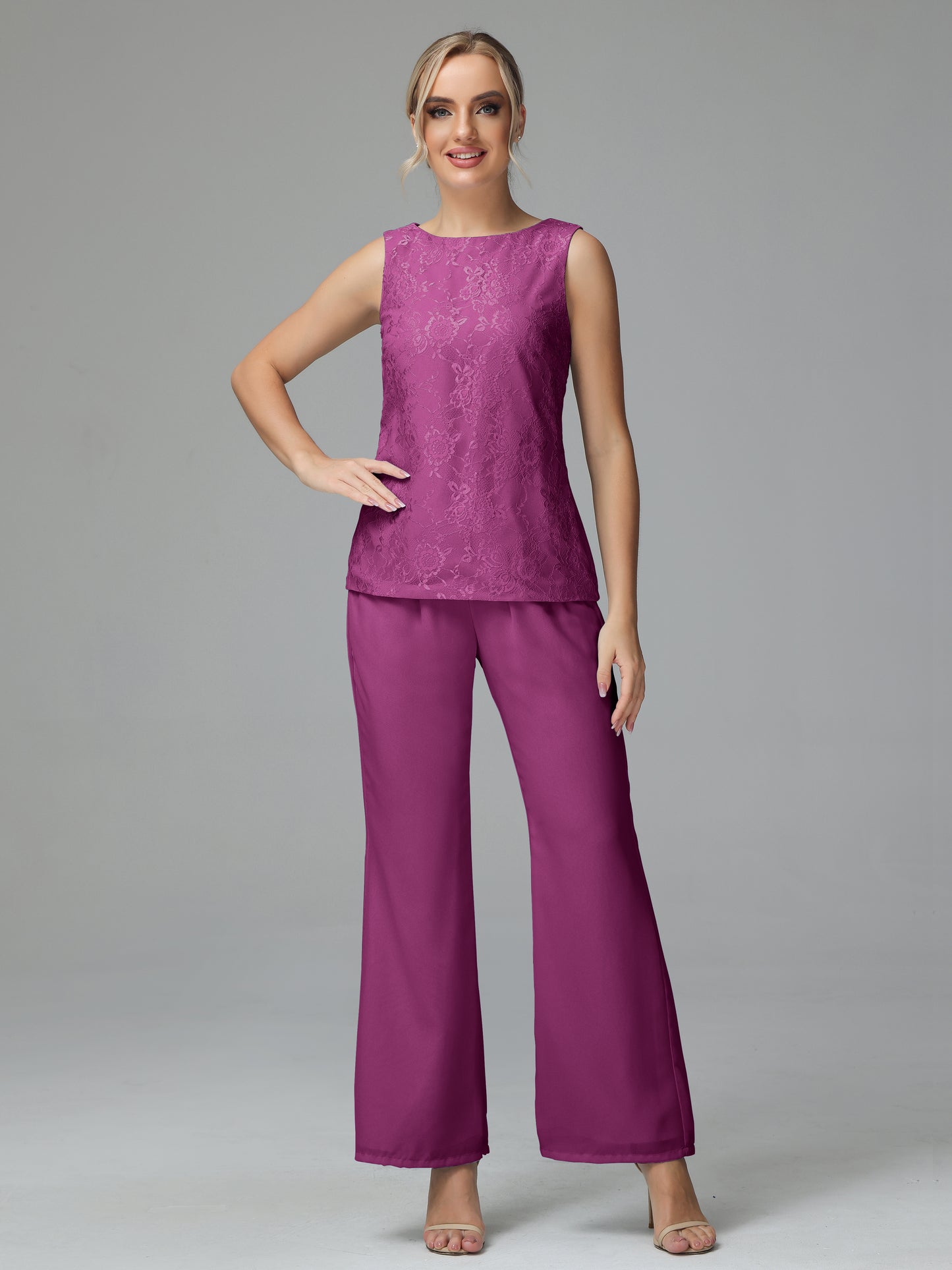 Long Sleeves Chiffon Lace Mother Of The Bride Dress Pants Suits